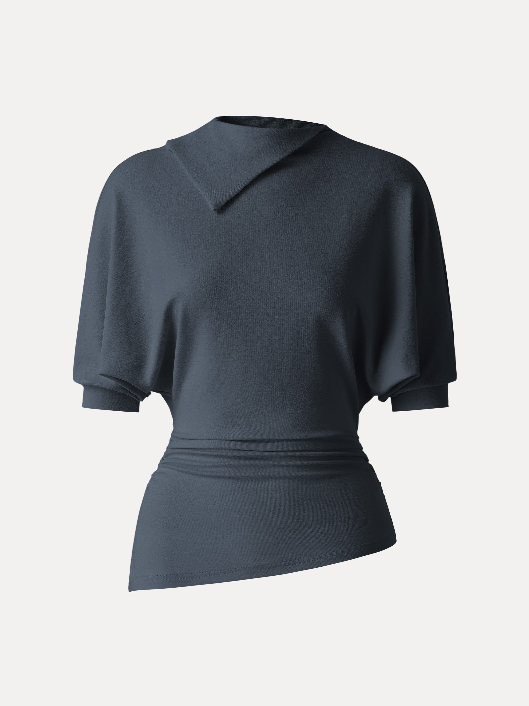 Cotton Lyocell Elbow Sleeve Ruched Tee