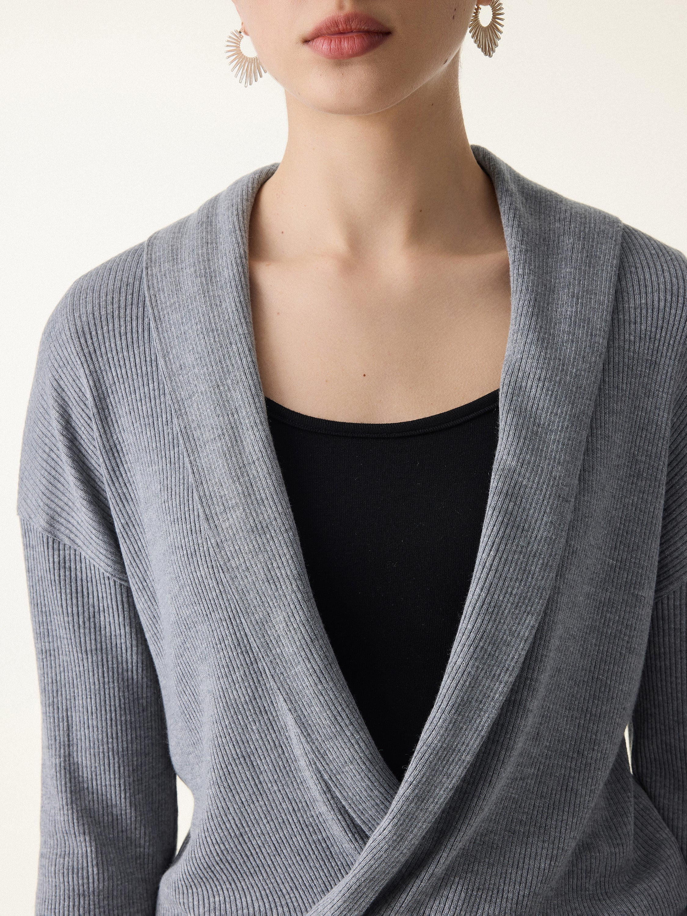 Ribbed Shawl Collar Self-Tie Cardigan