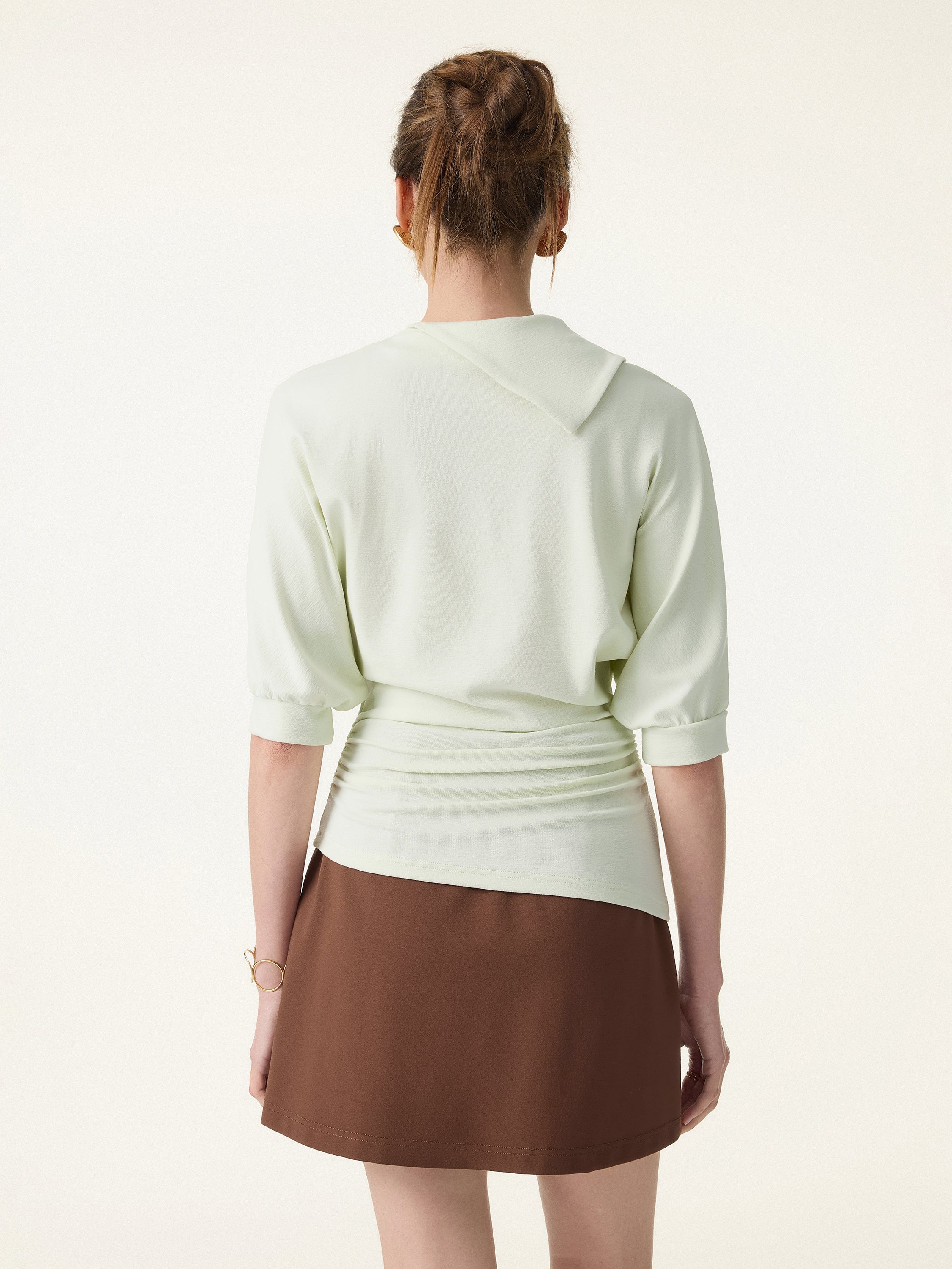 Cotton Lyocell Elbow Sleeve Ruched Tee