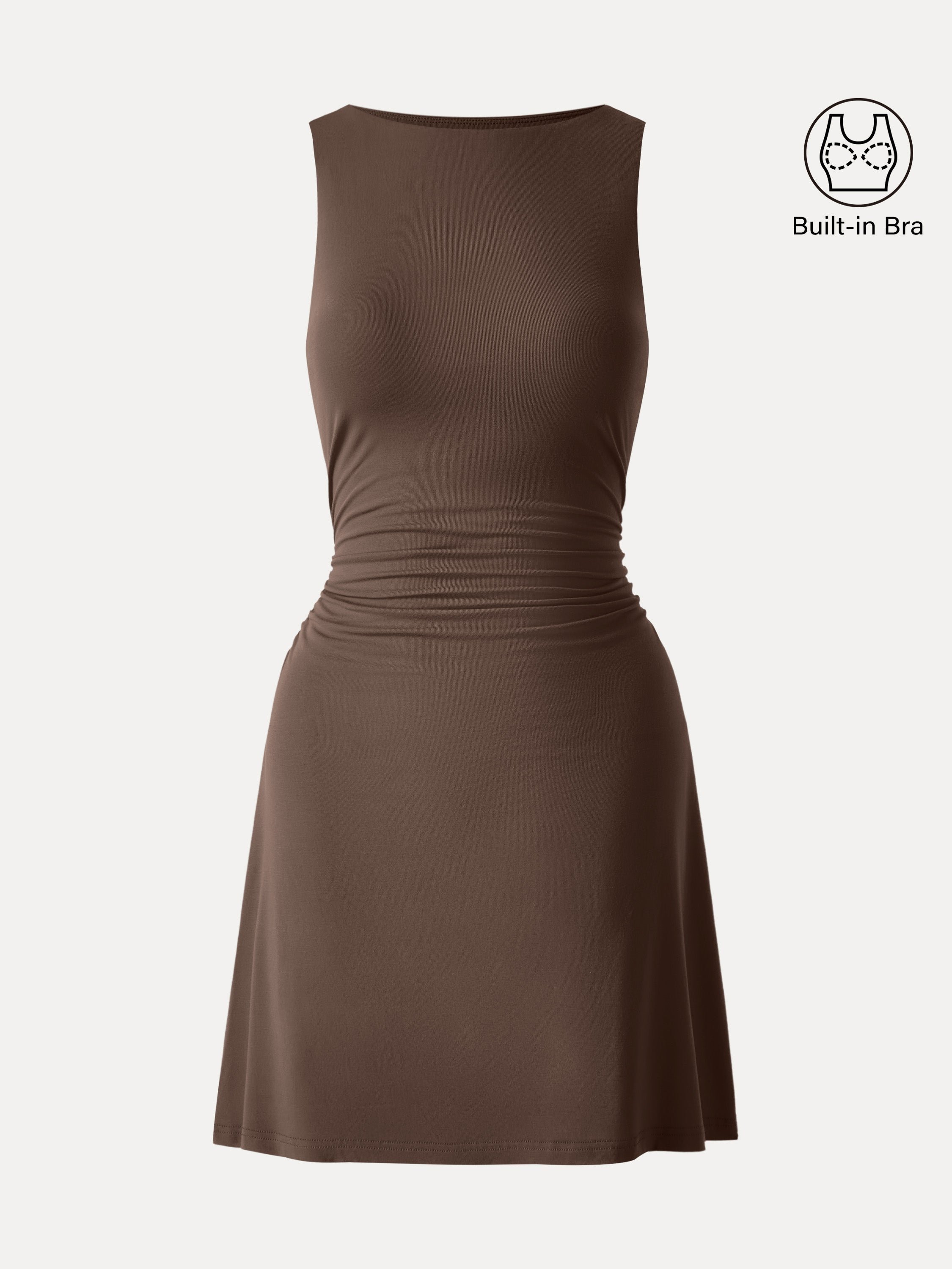 SkinKiss Boatneck Ruched A-line Mini Brami Dress