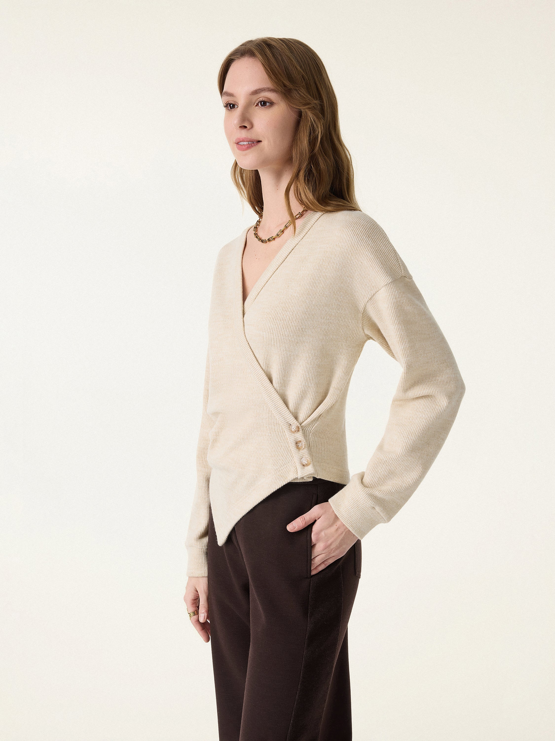 Cozy Knit Buttoned Wrap Cardigan