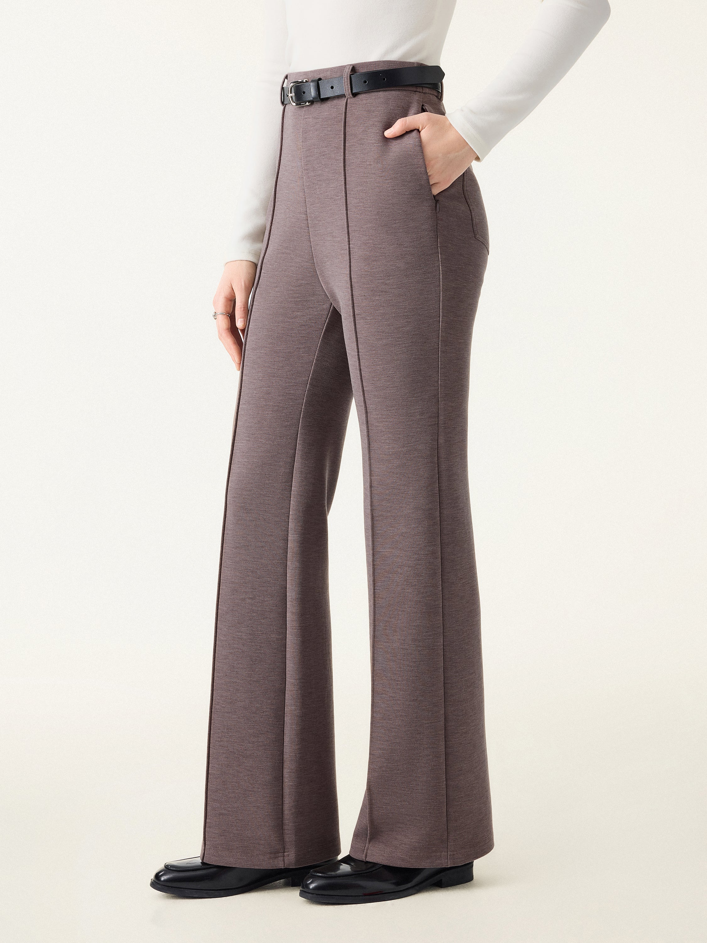 Double-Faced Cozy High Rise Pintuck Pull-on Pants with Pockets