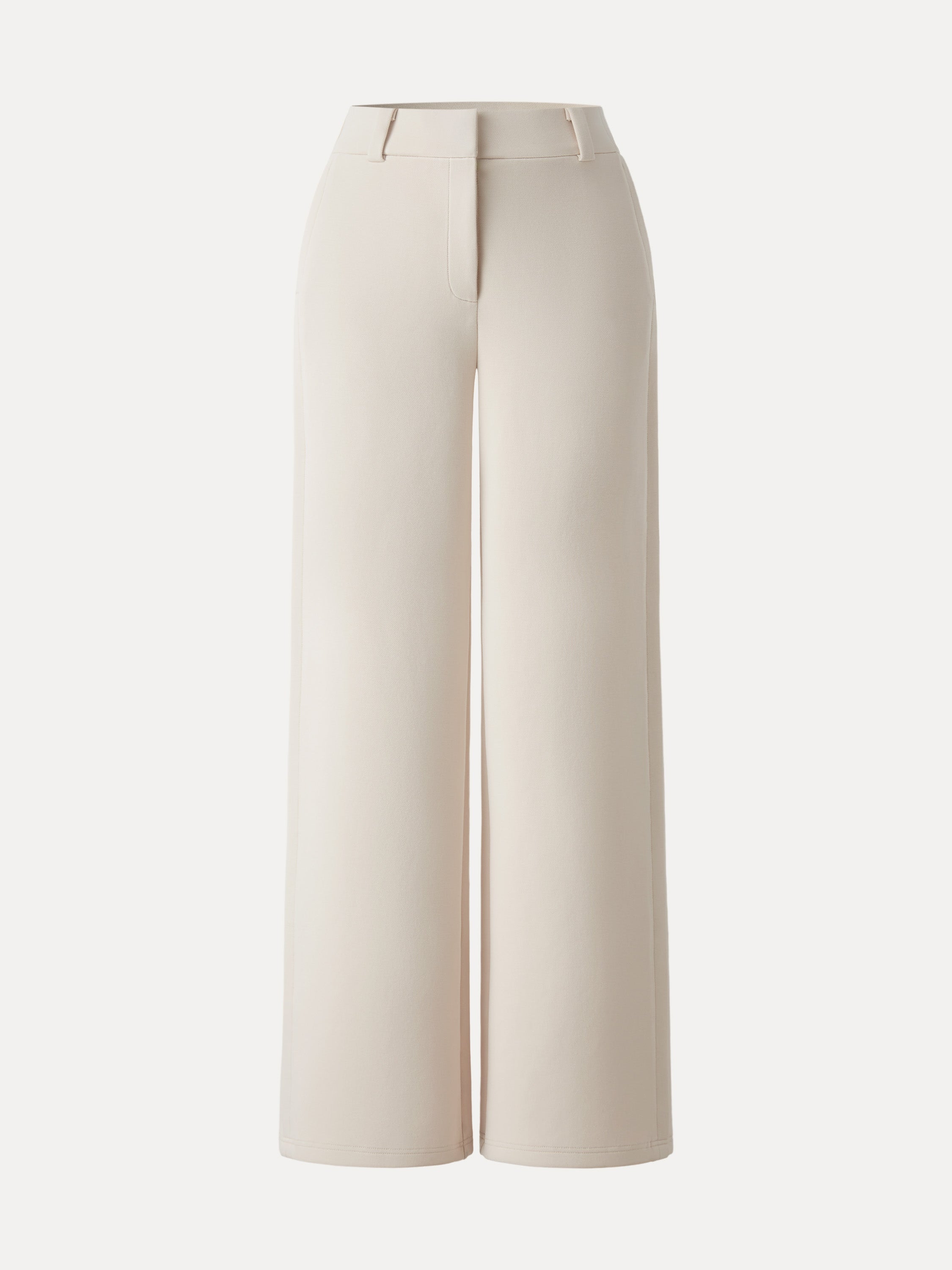 Stretchy Mid Rise Fly-Front Wide Leg Trousers