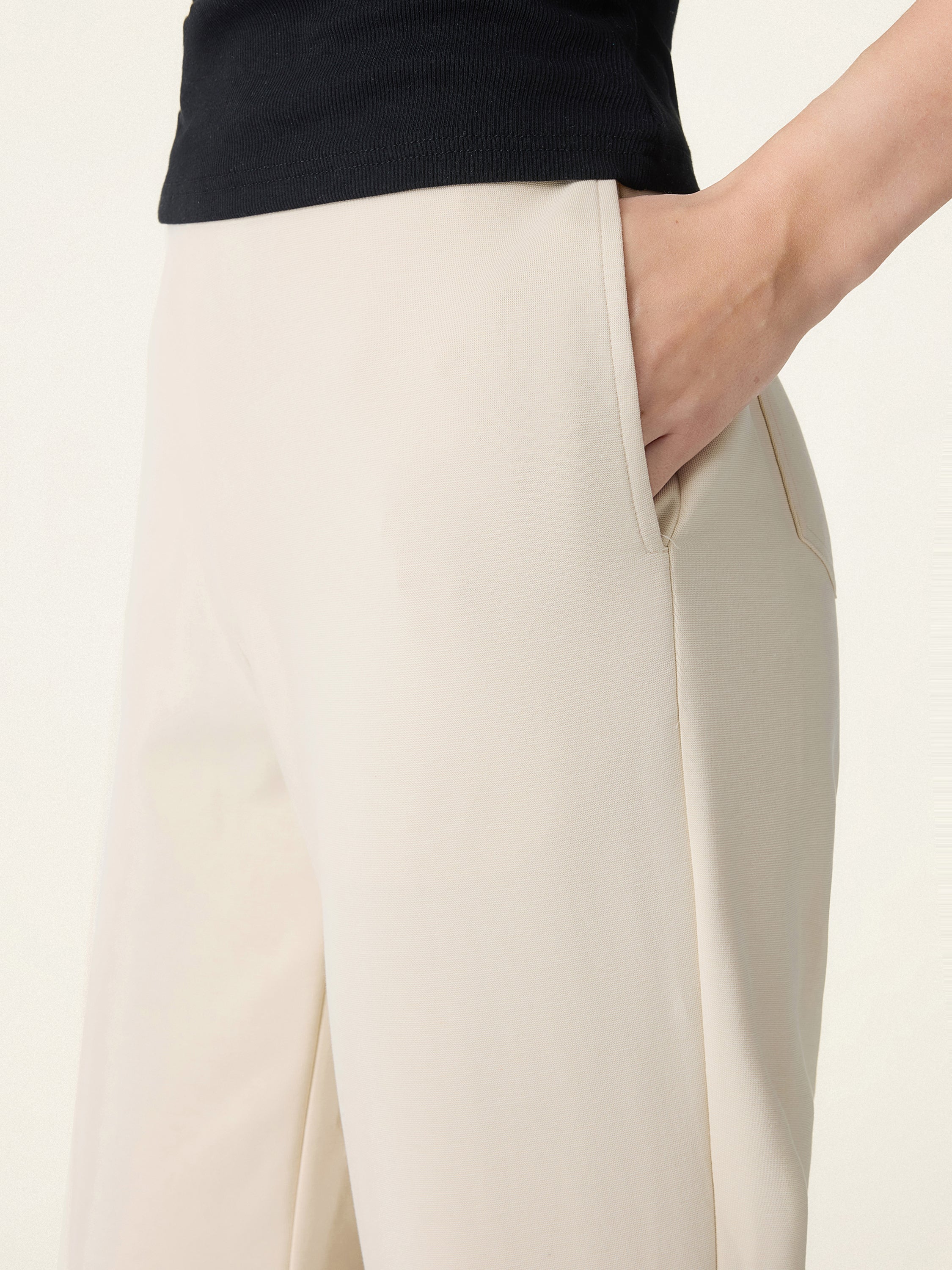 Stretch Cotton Blend Slim Straight Pull-on Pants with Pockets