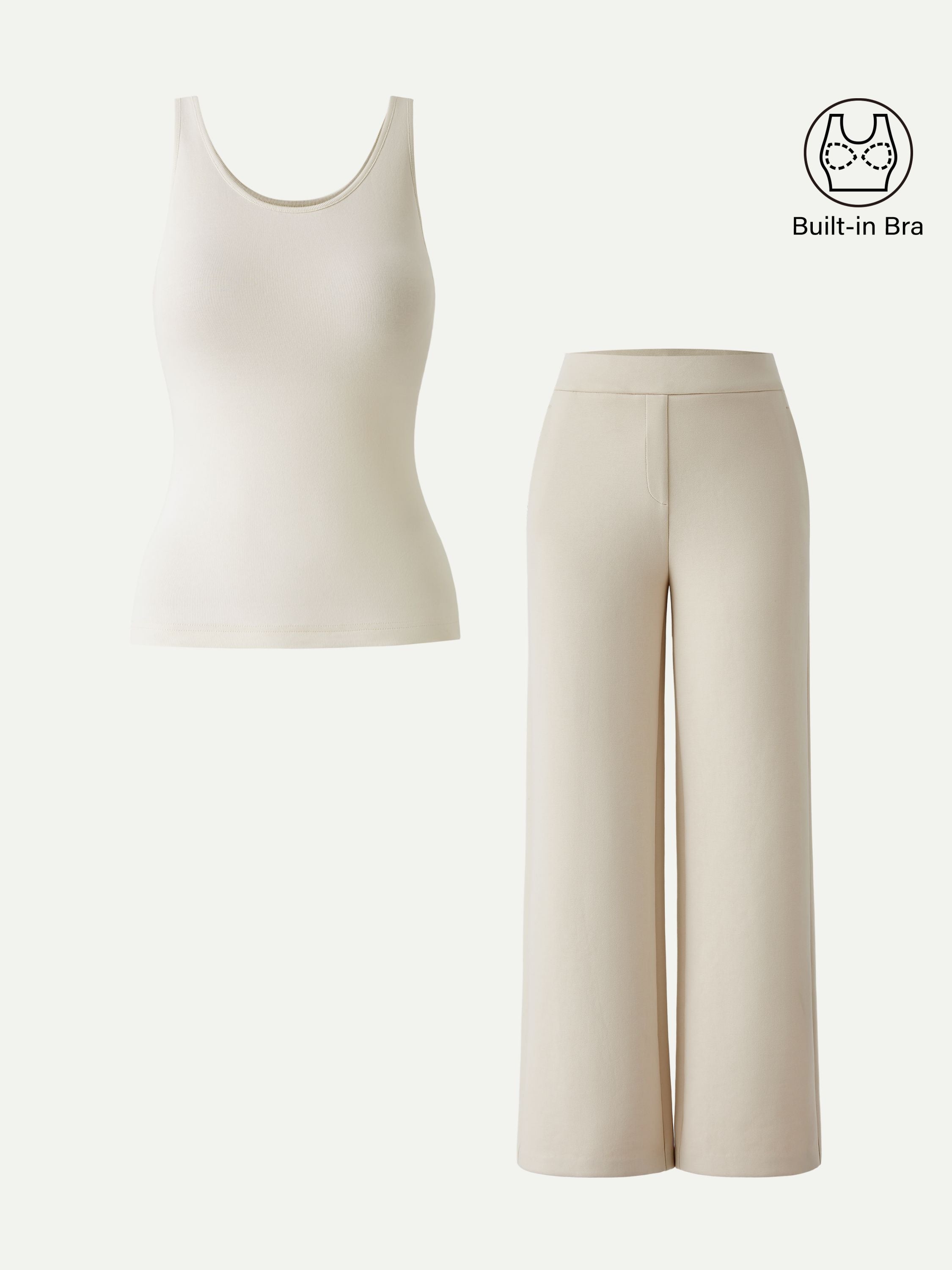 2Pcs Set U-Neck Brami Tank & Mid Rise Pull-on Straight Pant
