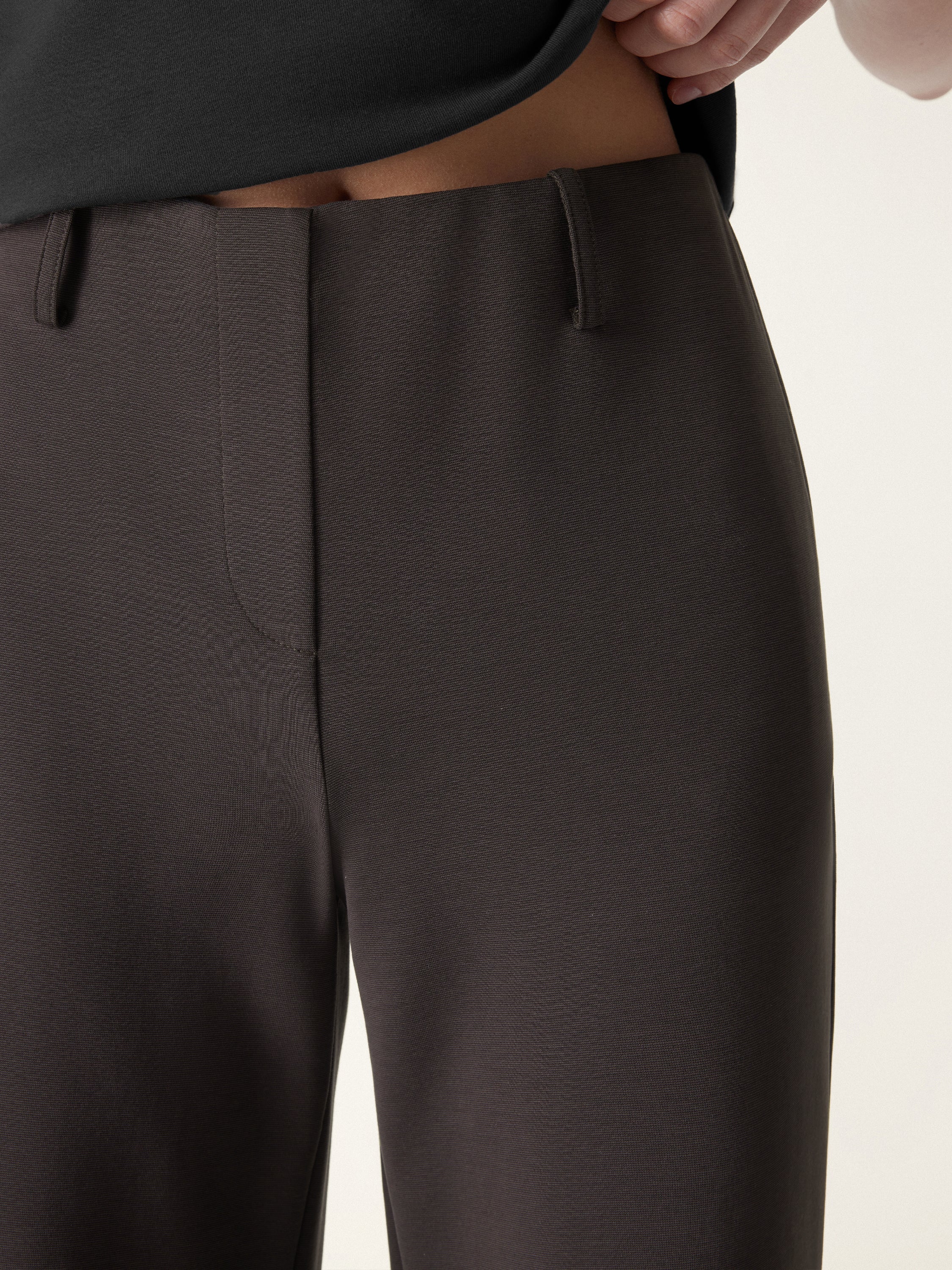 Stretch Cotton Mid Rise Flared Wide Leg Pull-on Pants with Pockets