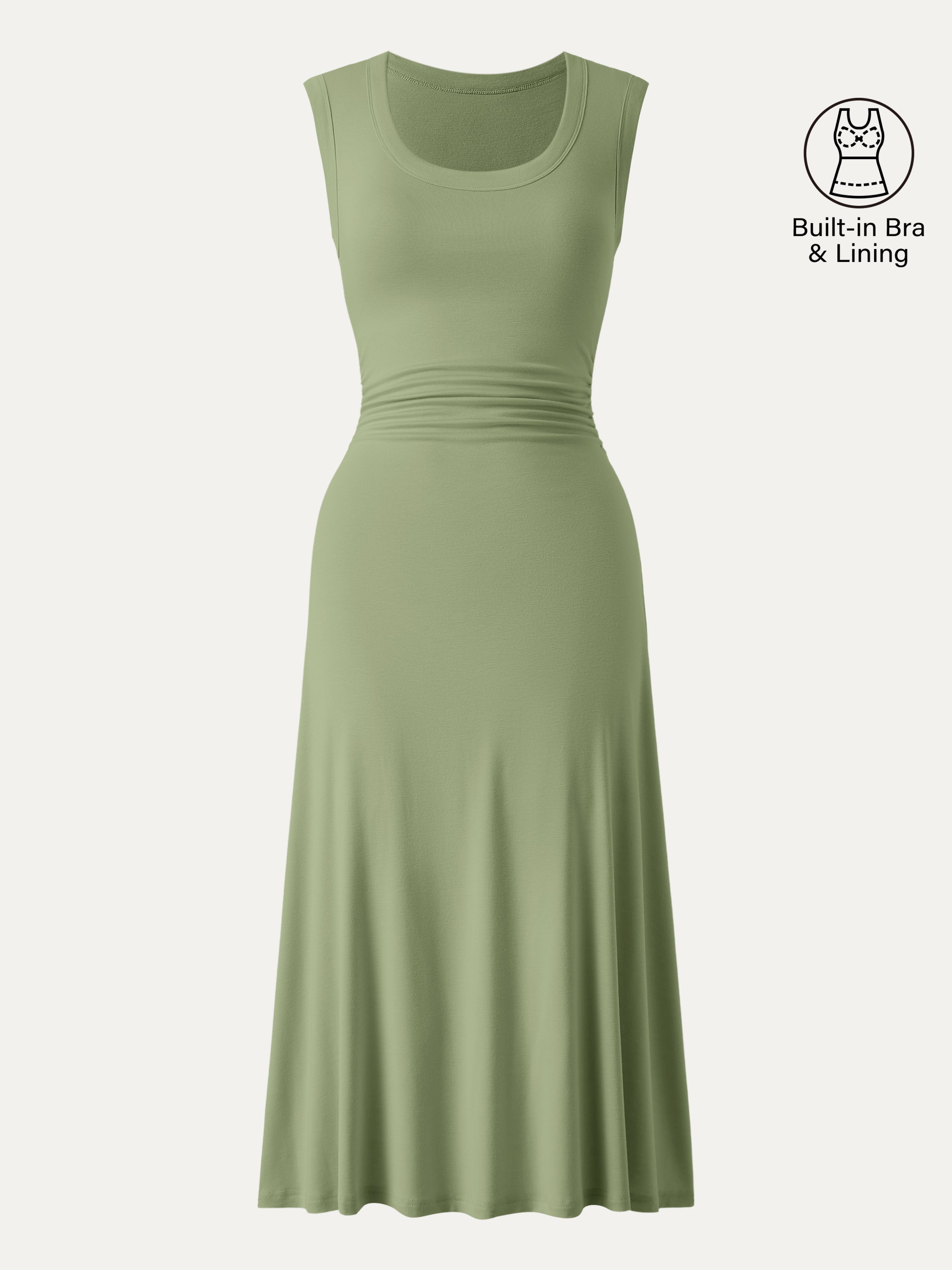 Scoop Neck Side Ruched New Airy Brami Midi Dress
