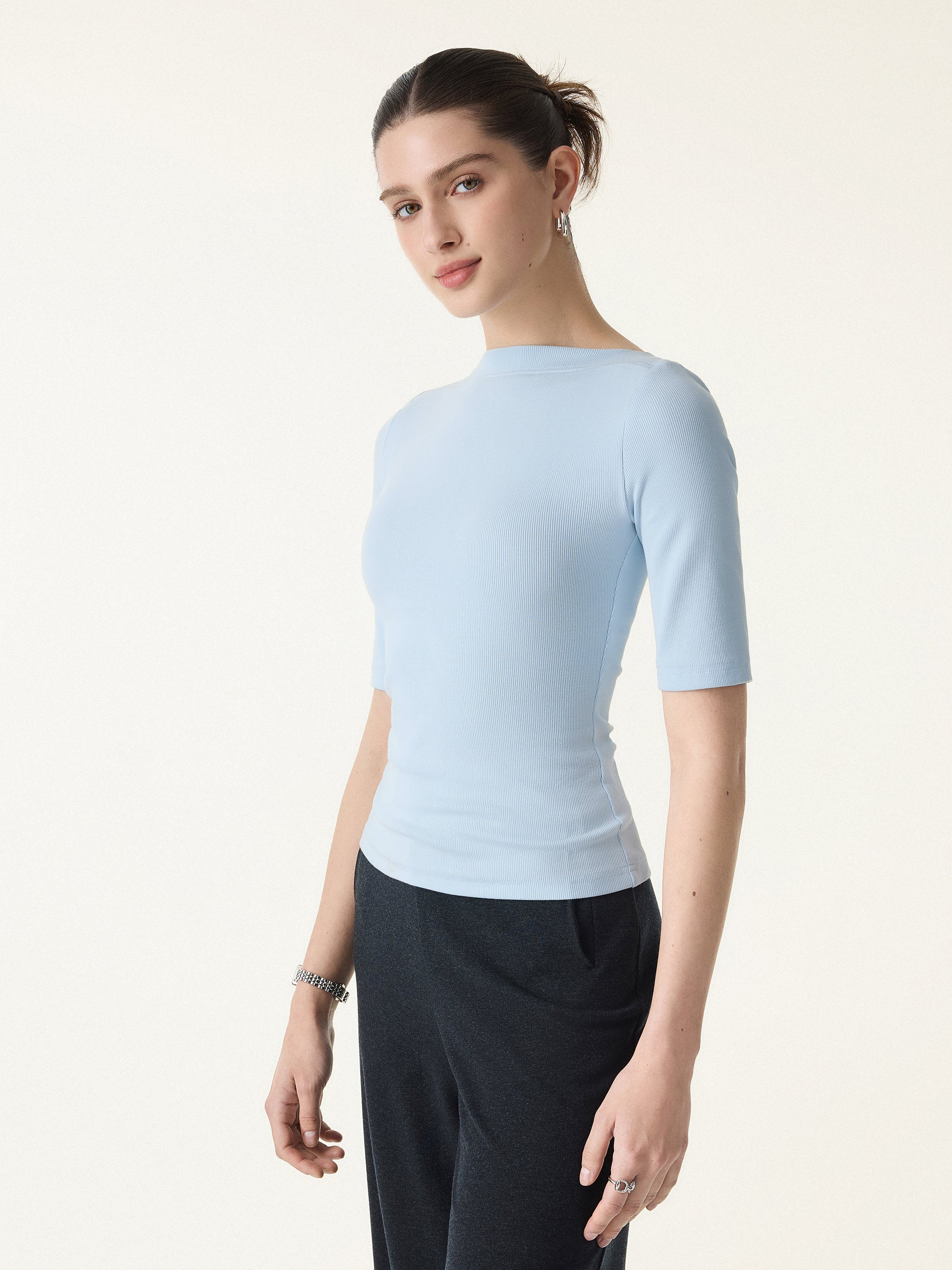 Cotton Viscose Slash Neck 3/4 Sleeves Brami