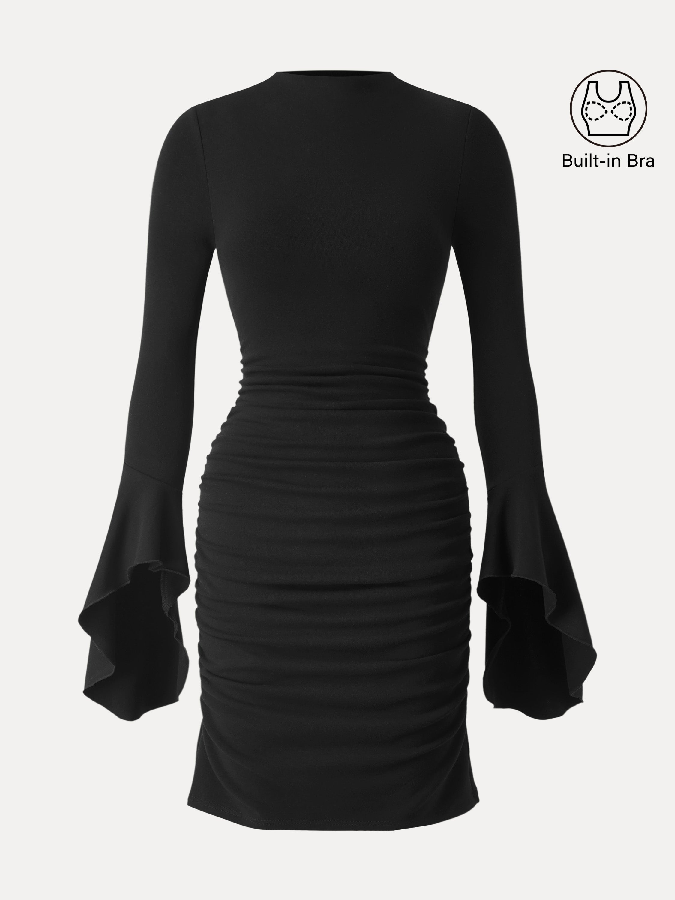 Mockneck Flounce Sleeves Ruched Mini Brami Dress
