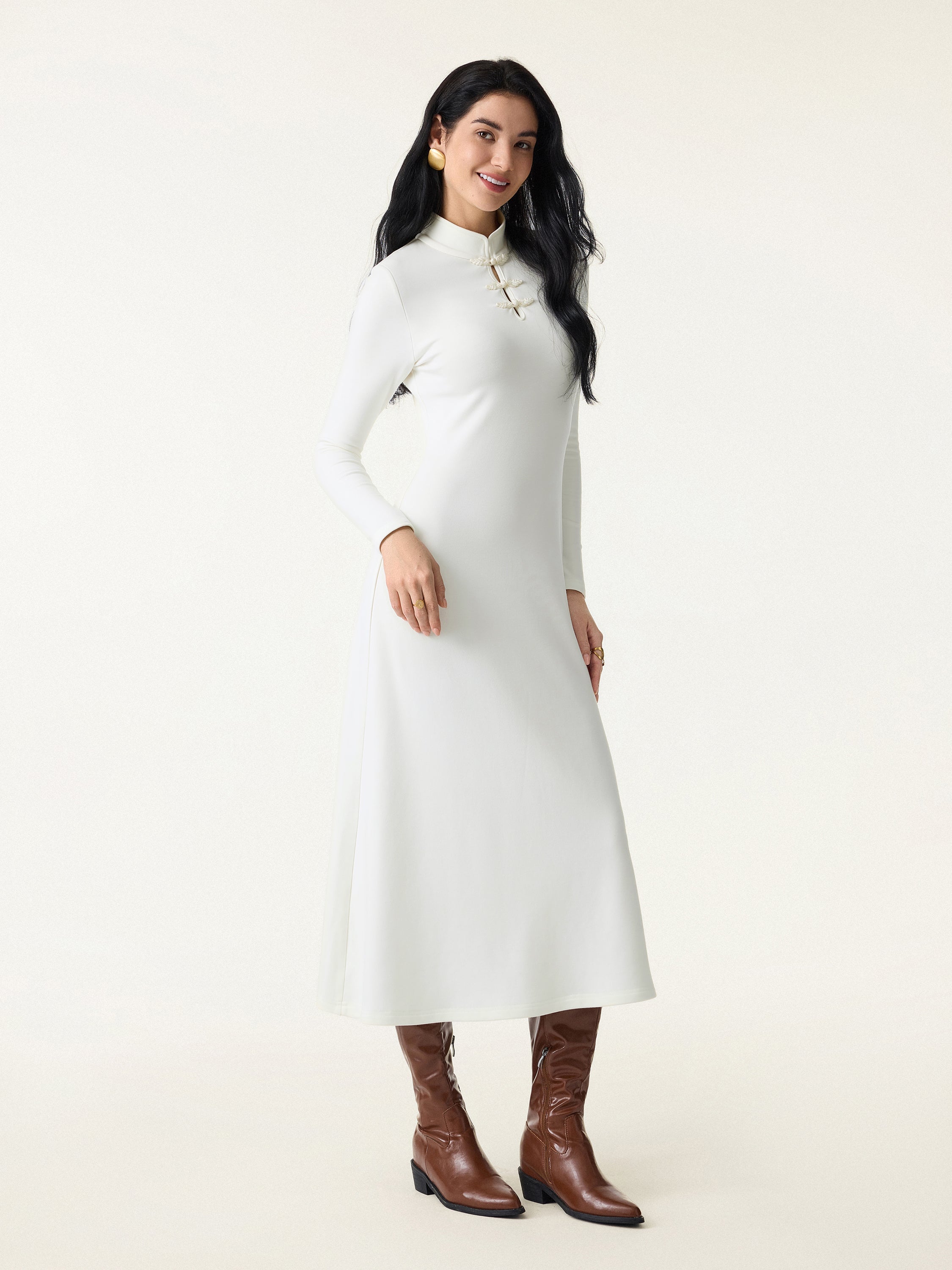 Mandarin Collar Frog Button Midi Brami Dress Limited Edition