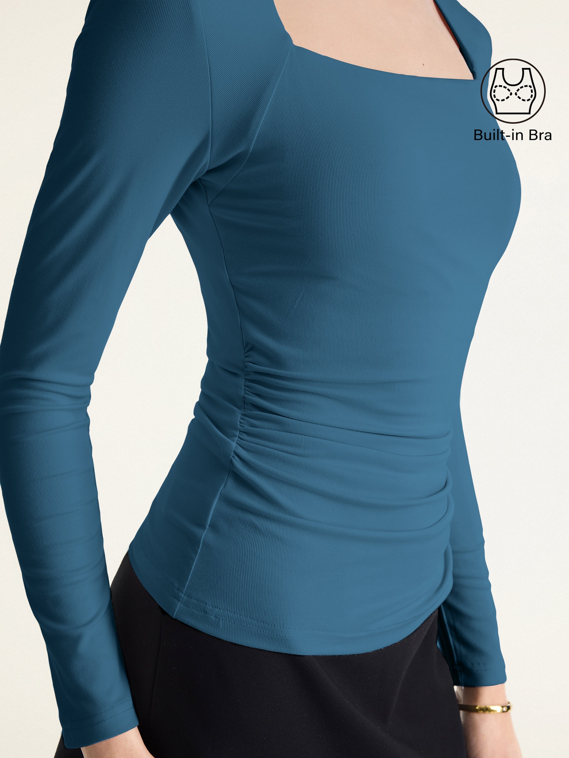 SkinKiss Trapeze Neck Ruched Long Sleeve Brami