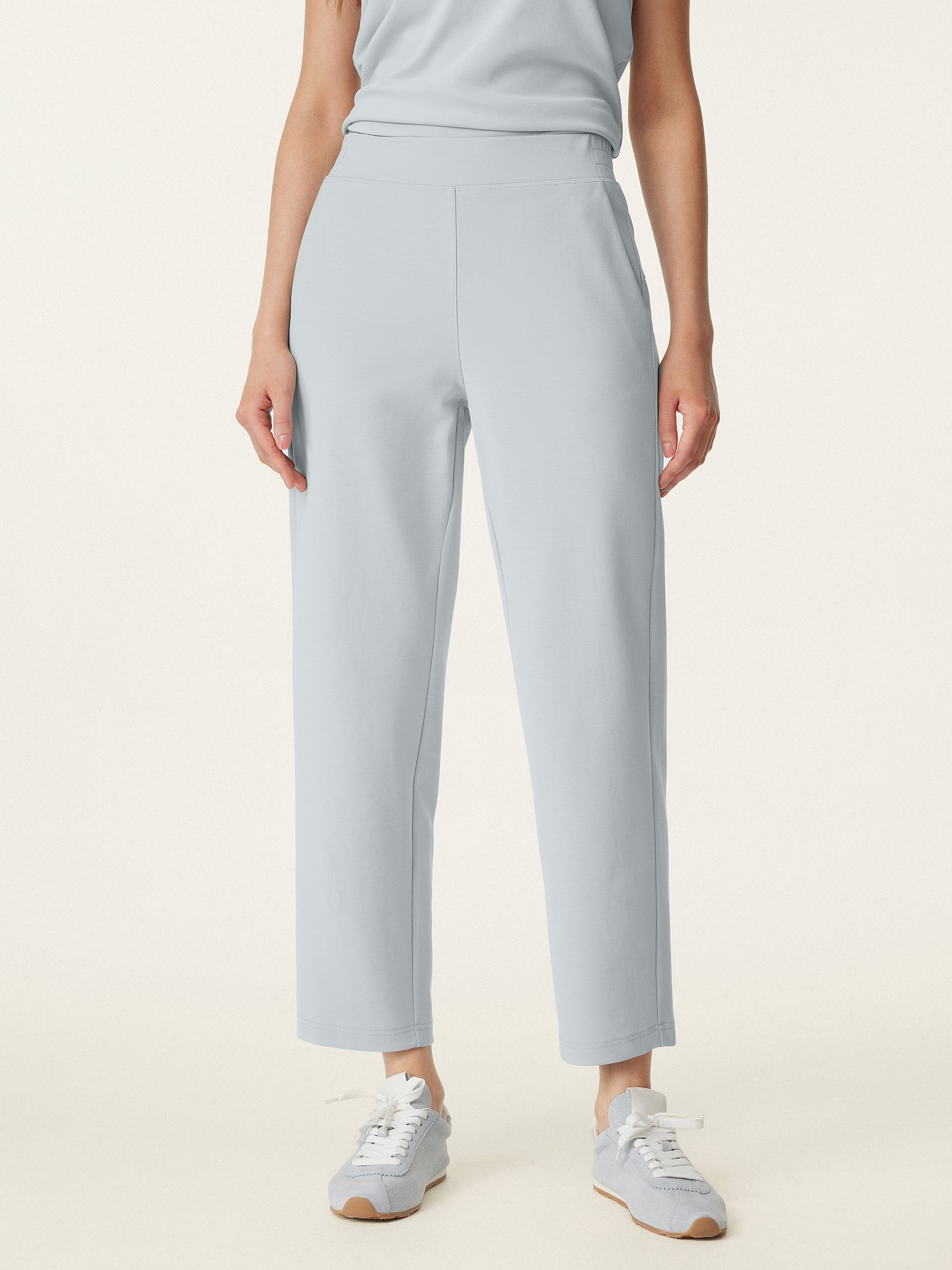Mid Rise Pull-on Tapered Pants with Pockets