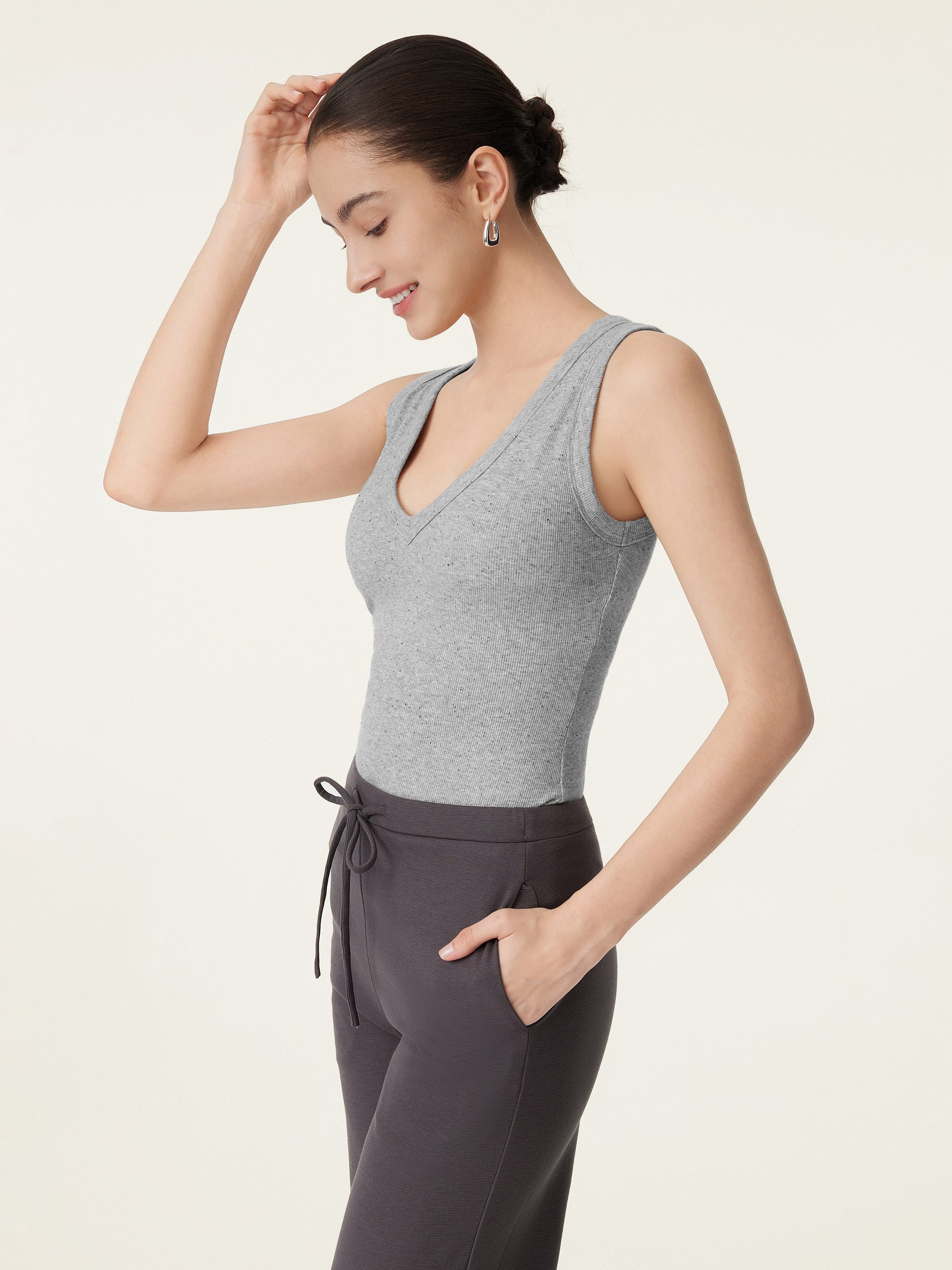 2Pcs Set V-neck Brami Tank & Wide Leg Pant with Pockets