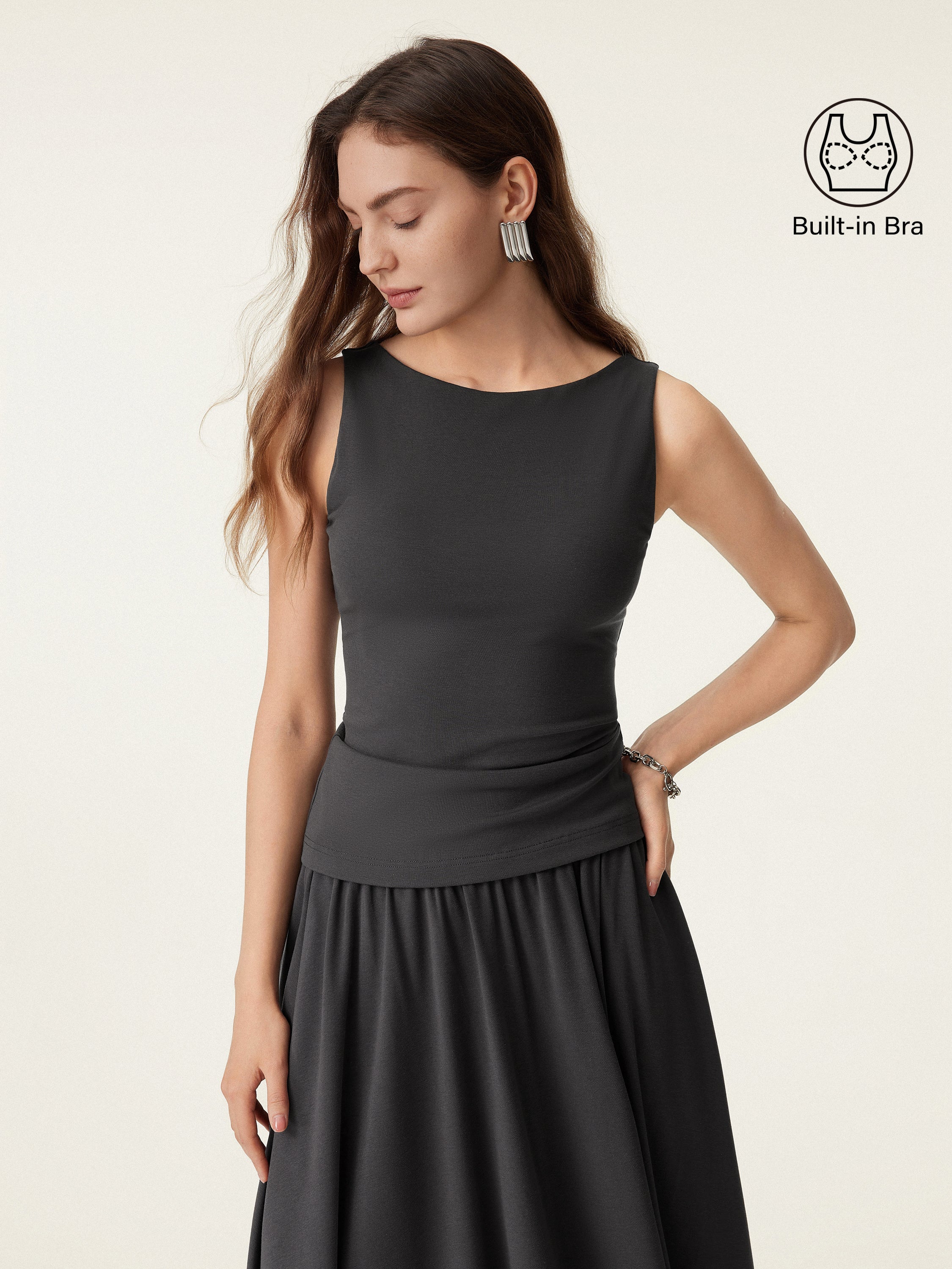 Stretch Cotton Boatneck Brami Tank