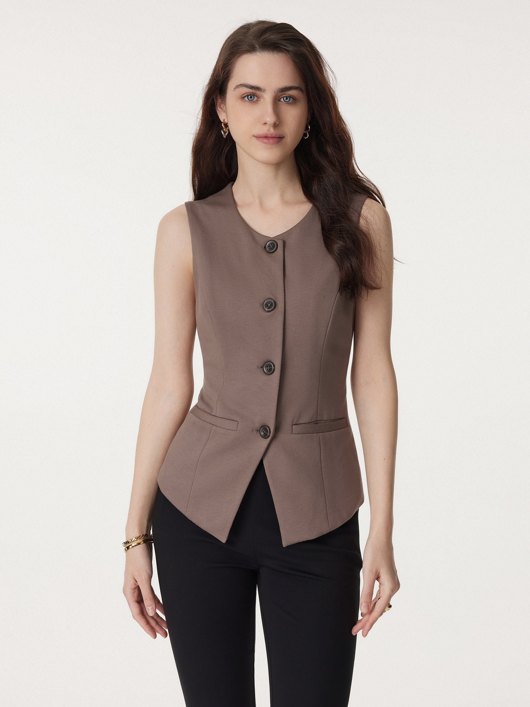 2Pcs Set Waistcoat with Pockets & Wide Leg Pant with Pockets