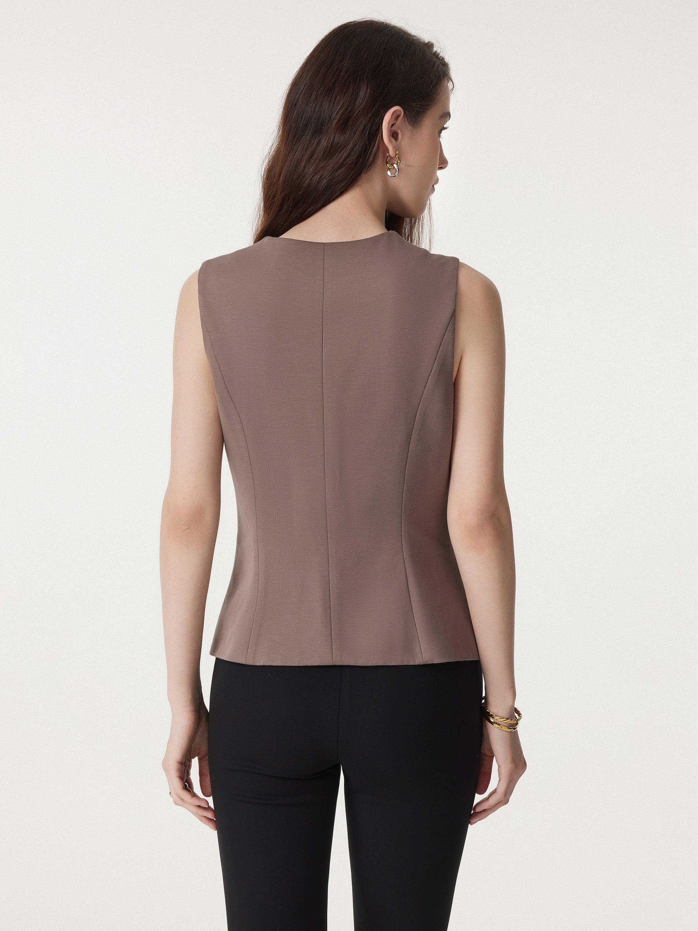 2Pcs Set Waistcoat with Pockets & Wide Leg Pant with Pockets