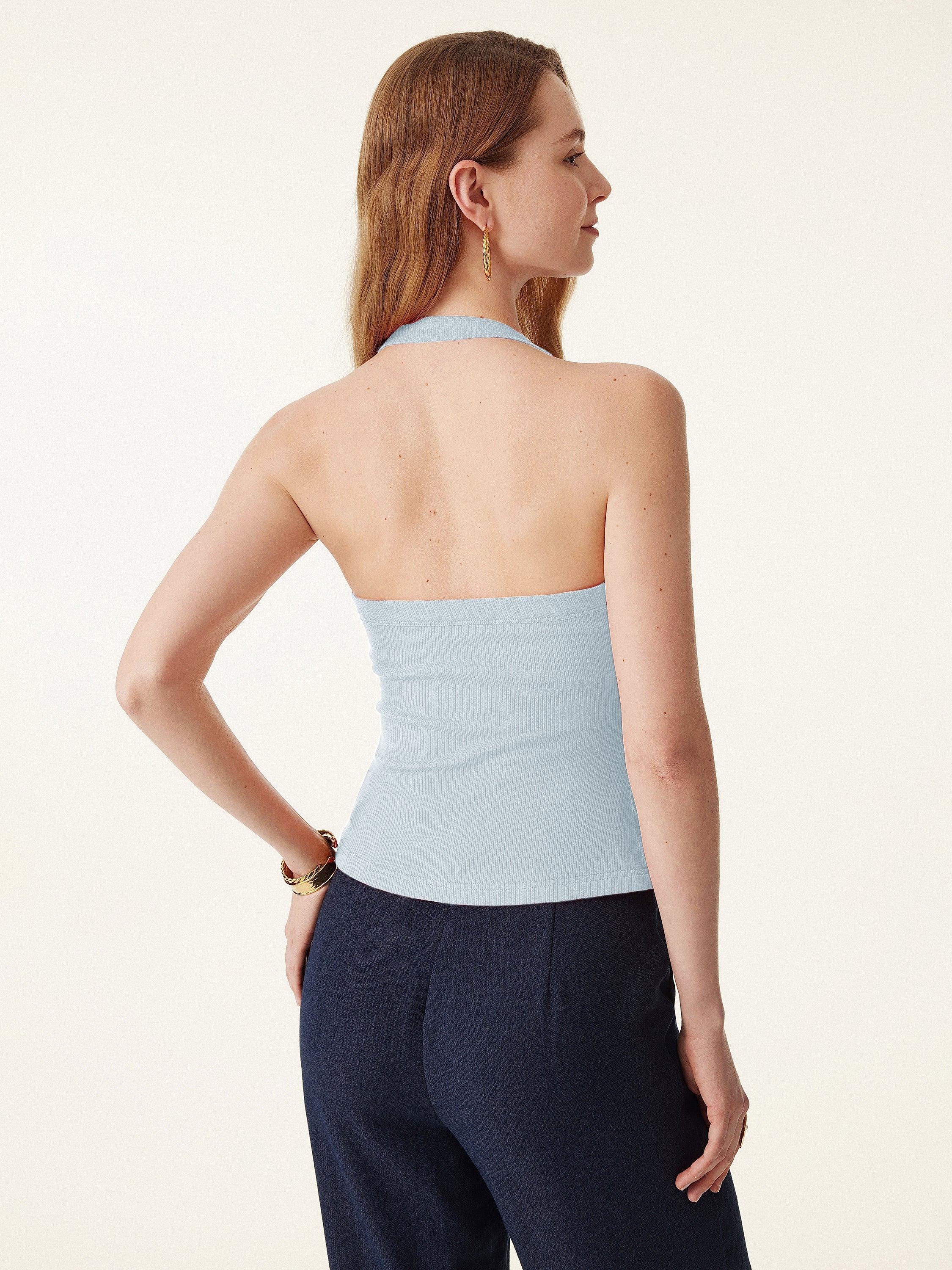 Halter Neck Side Ruched Ribbed Brami Tank