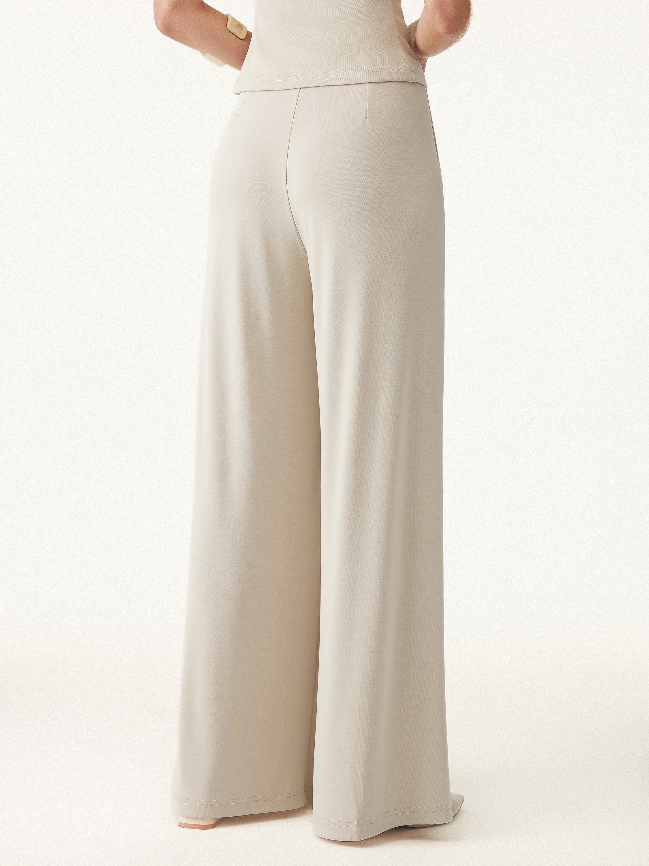 Sandwashed Mid Rise Pleated Wide Leg Palazzo Pants with Pockets
