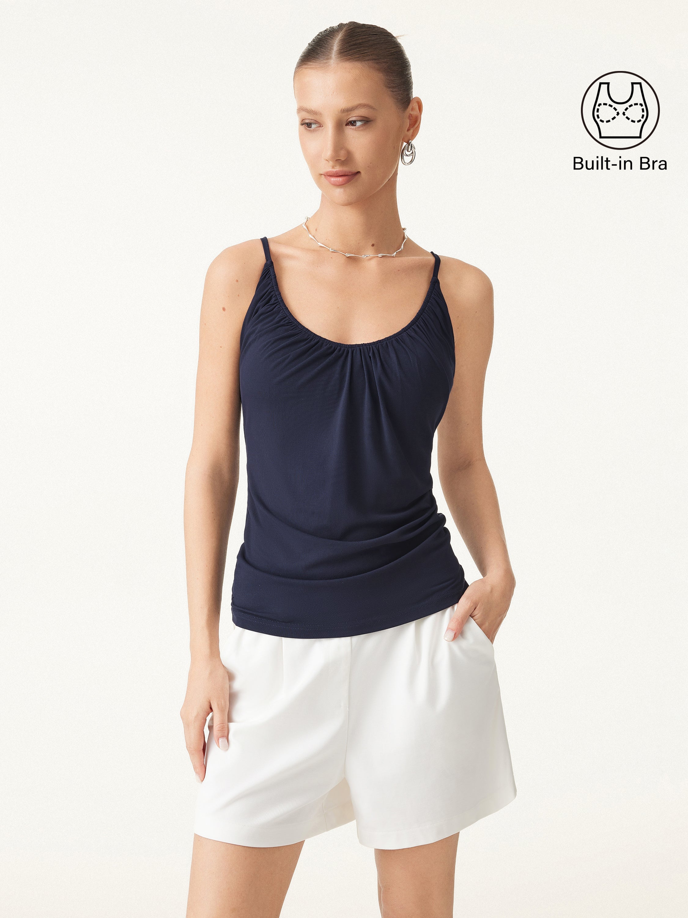 Scoop Neck Gathered Spaghetti Brami Top