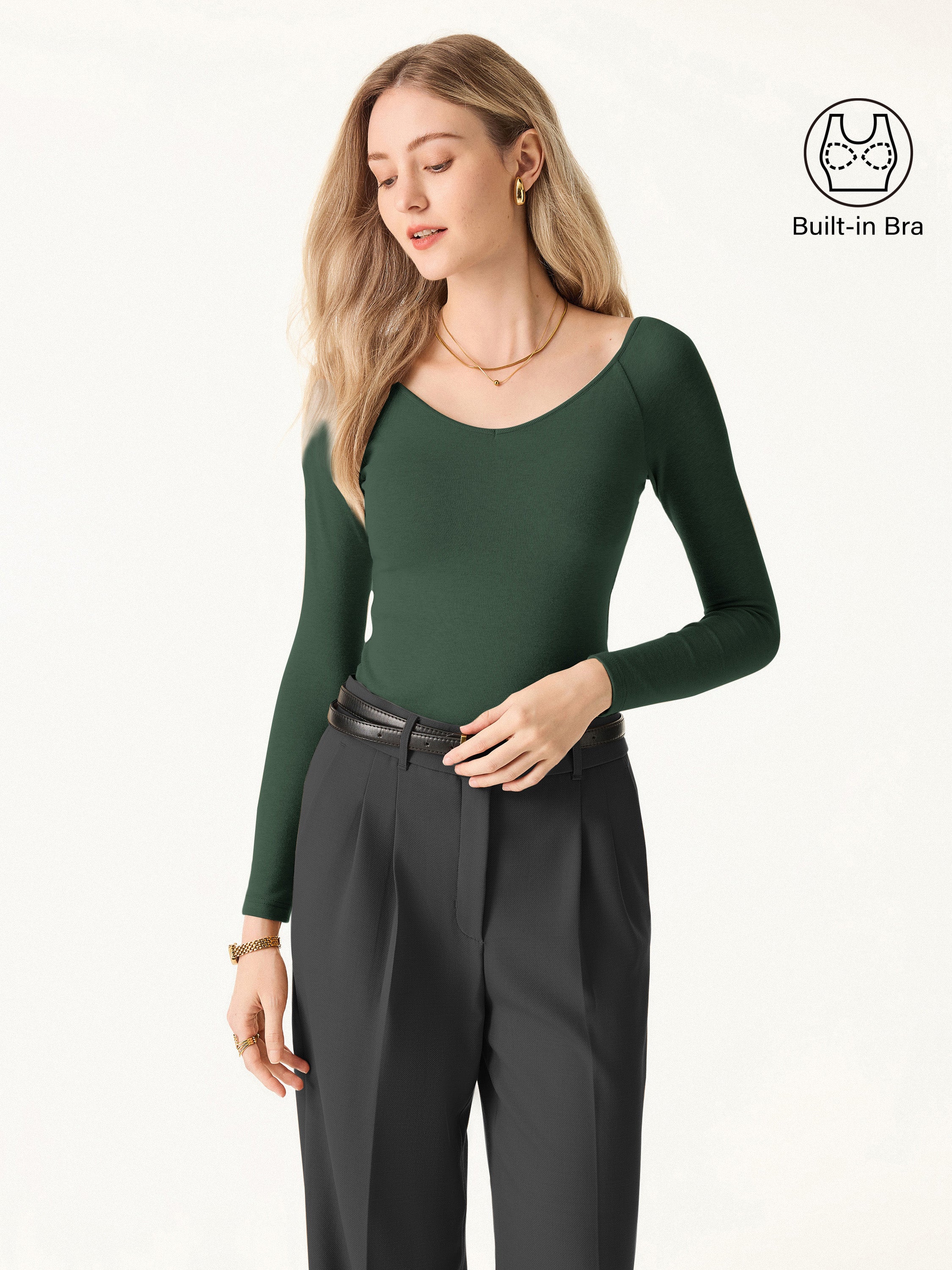 Stretch Cotton V-Neck Long Sleeve Brami Top