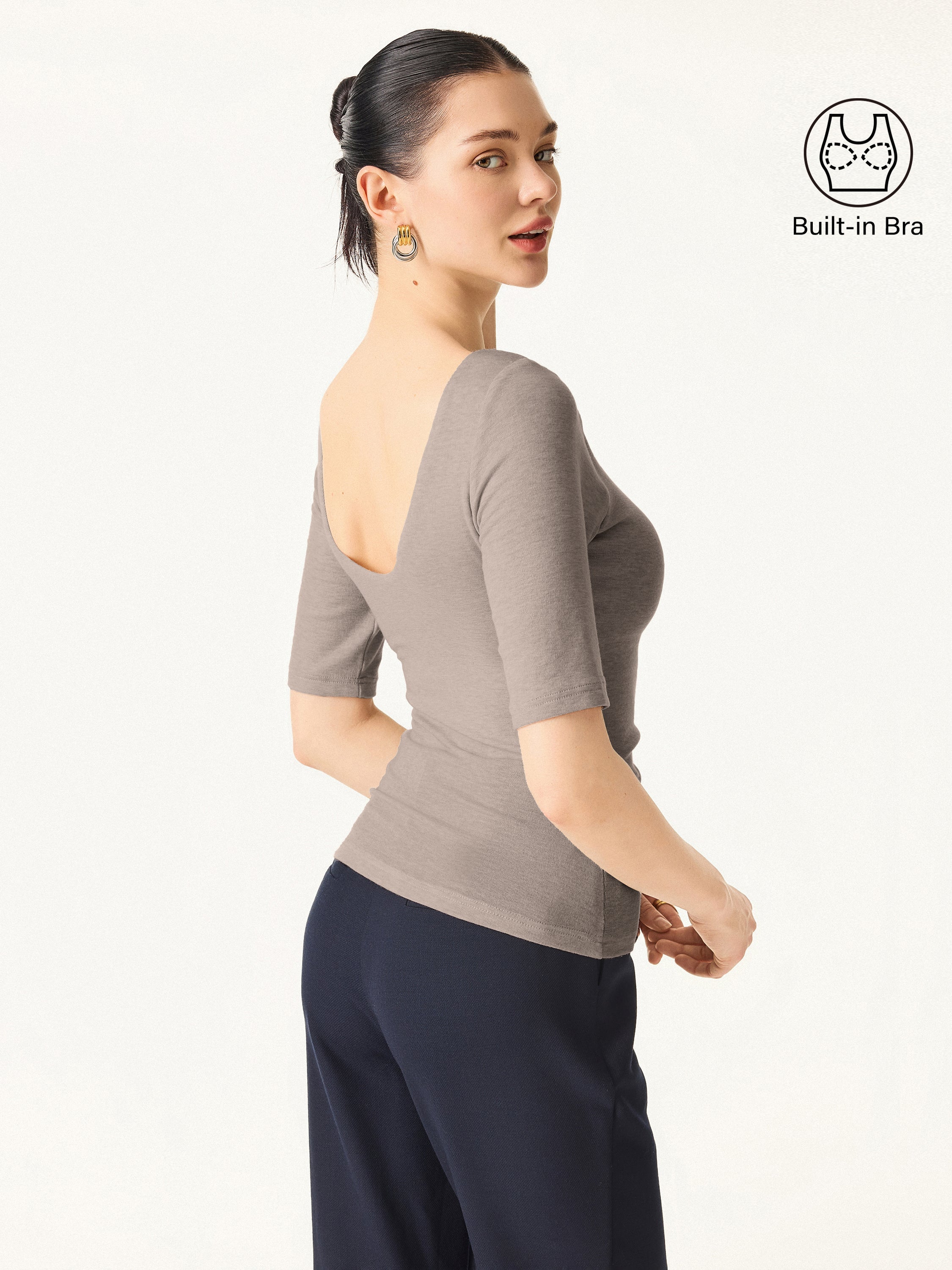 Essential Lyocell Cashmere Boatneck Elbow Length Sleeve Brami