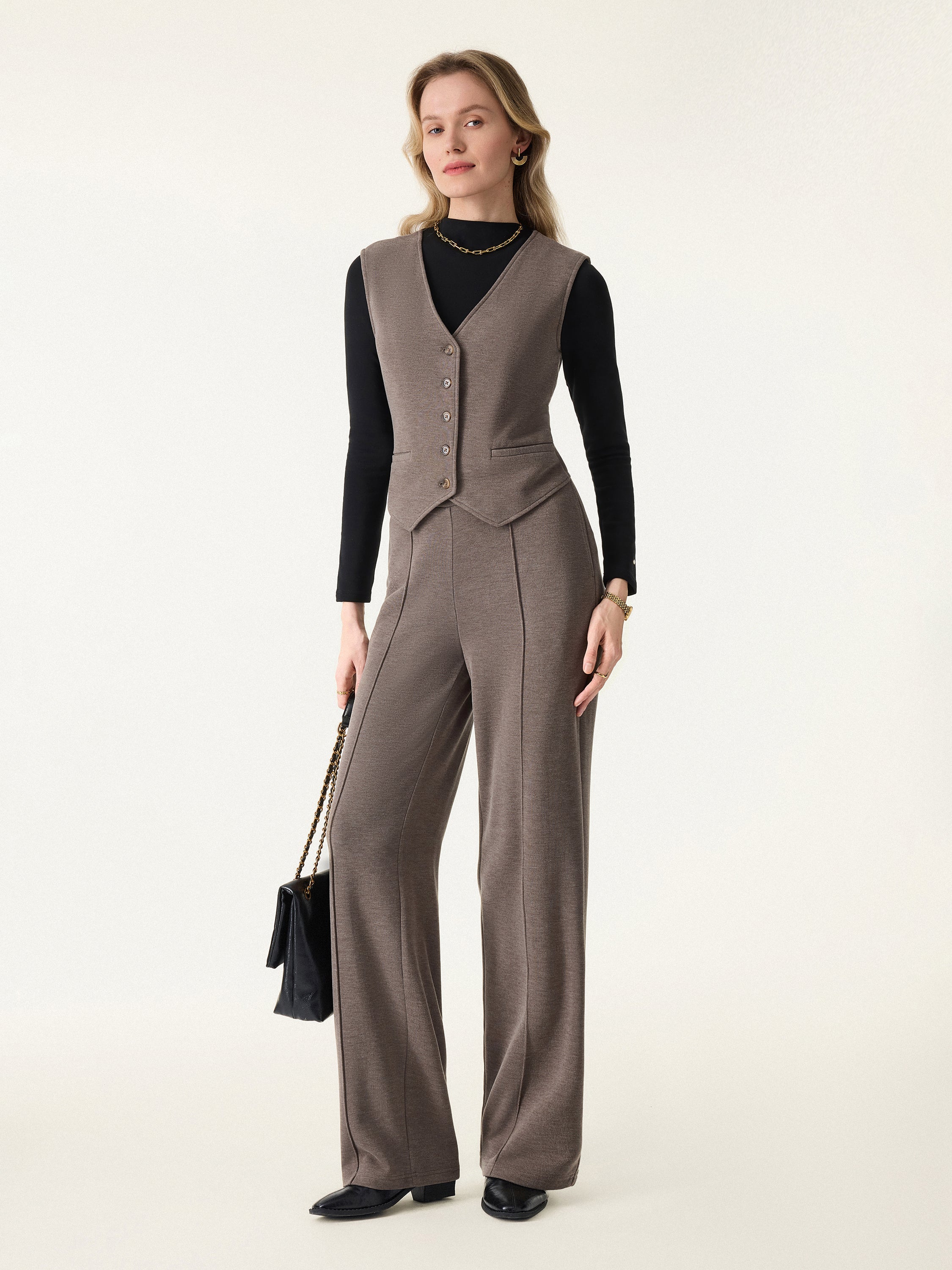 Brushed Warm V-neck Button Front Vest