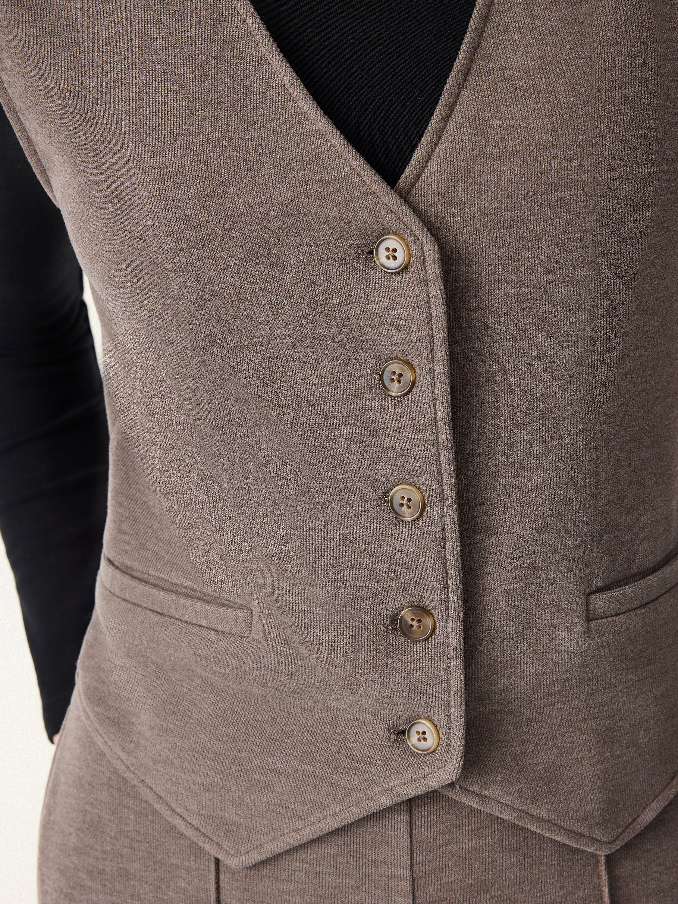 Brushed Warm V-neck Button Front Vest