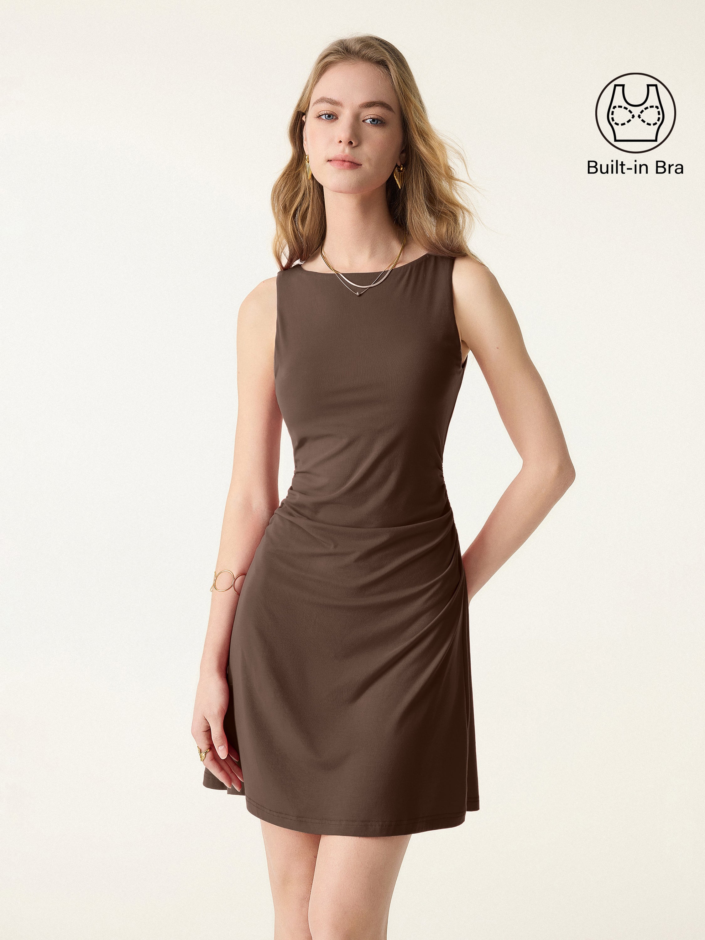 SkinKiss Boatneck Ruched A-line Mini Brami Dress