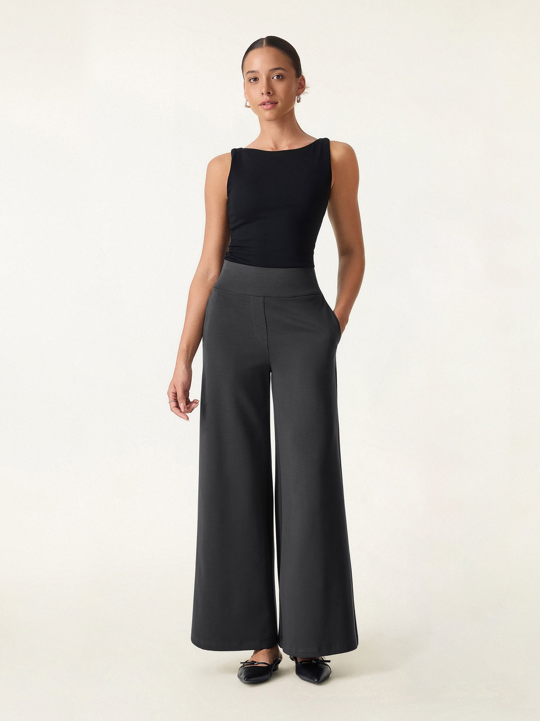 Cotton Blend High Rise Culottes with Pockets