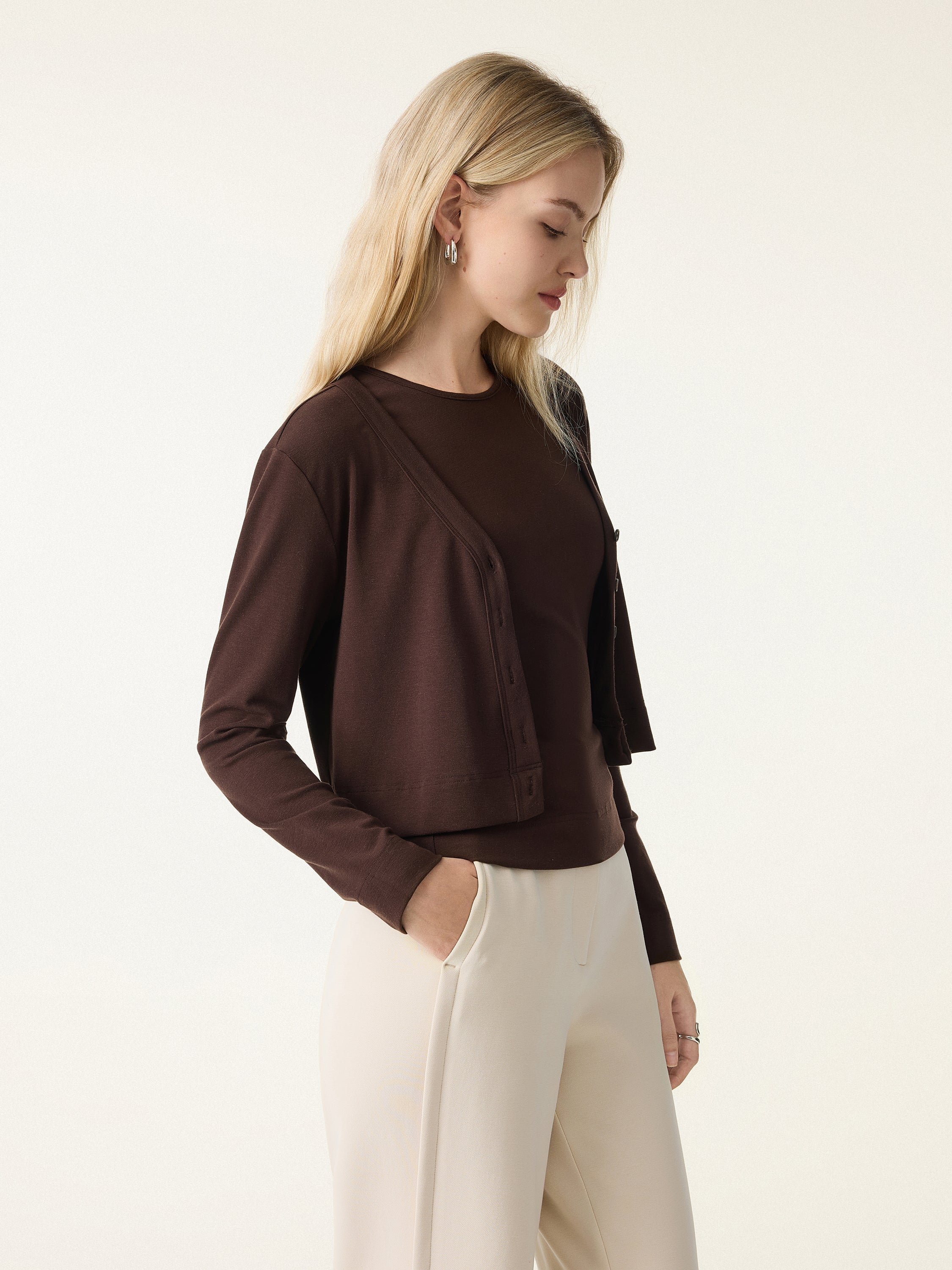 2Pcs Set Non-Itch Lyocell Wool Relaxed Cardigan & Round Neck Tank