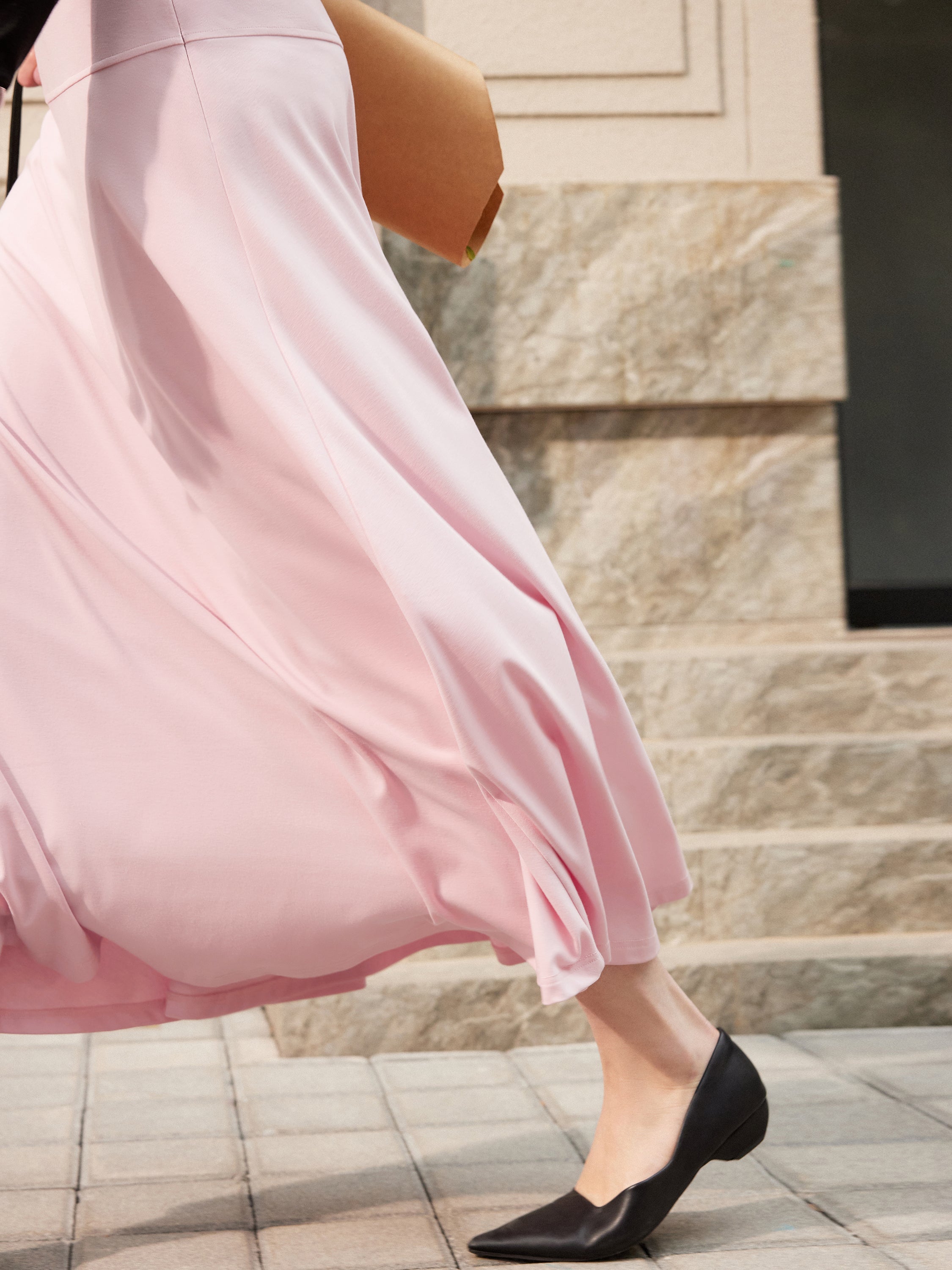 Mid Rise Flare Circle Midi Skirt with Pockets