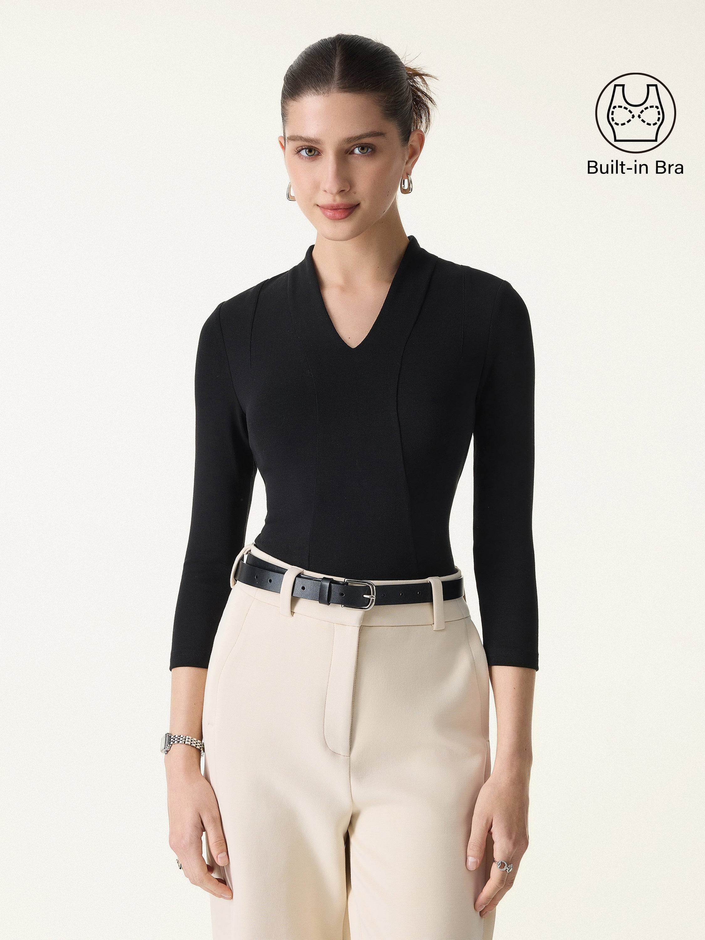 Cotton Lyocell V-Neck 3/4 Sleeve Brami