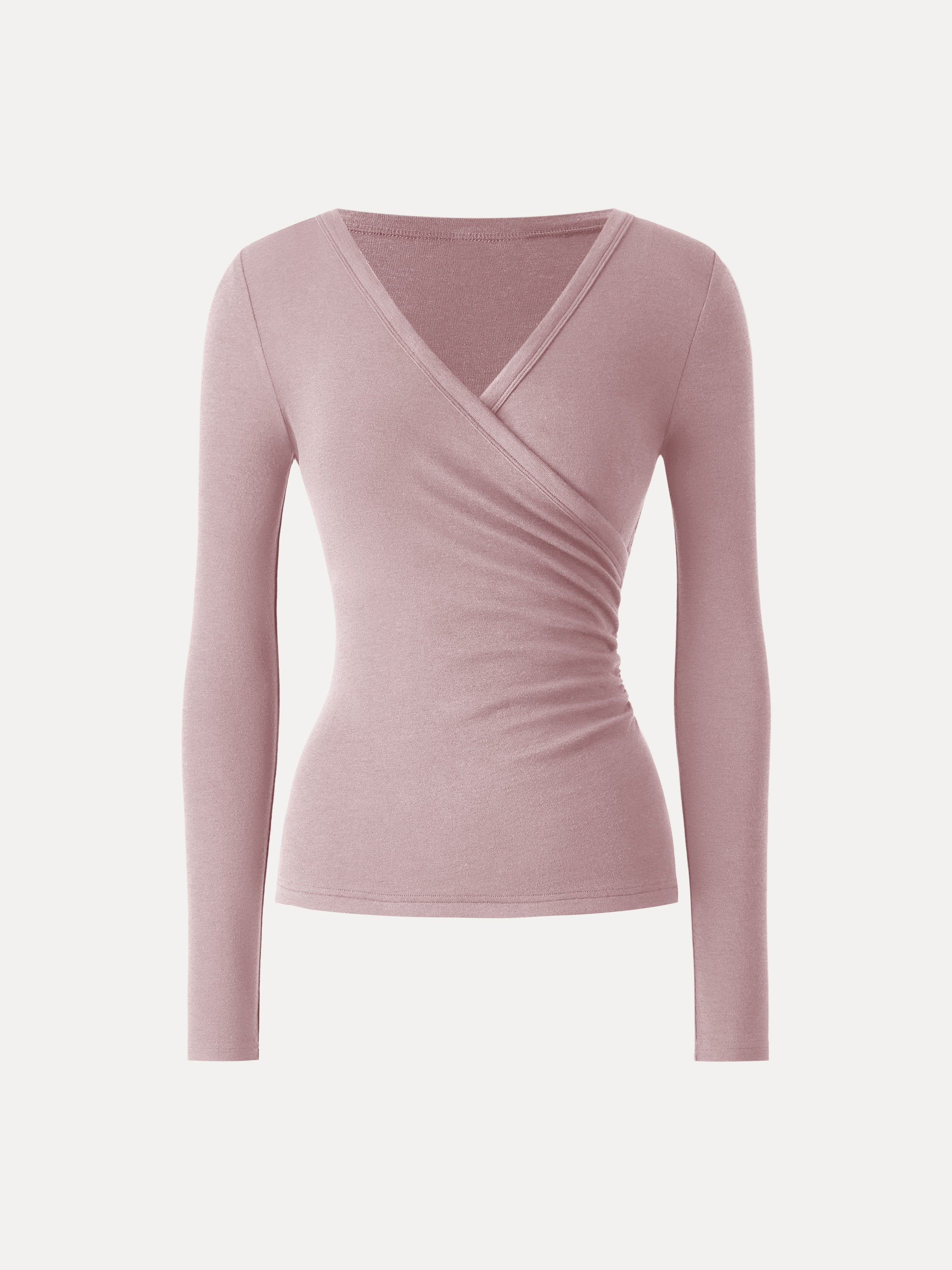 Lyocell Wool Surplice Ruched Long Sleeve Top