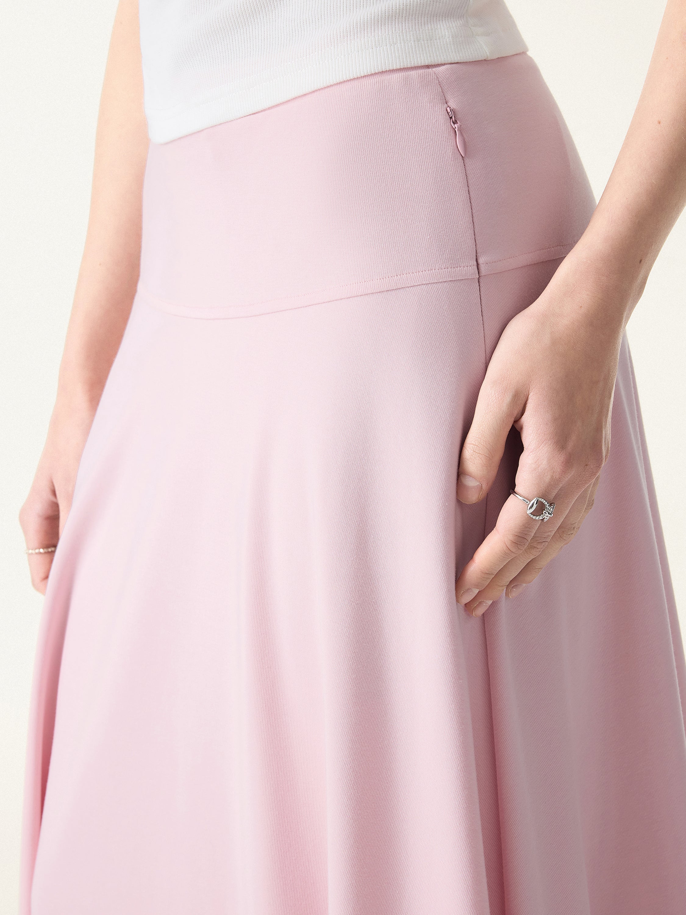 Mid Rise Flare Circle Midi Skirt with Pockets