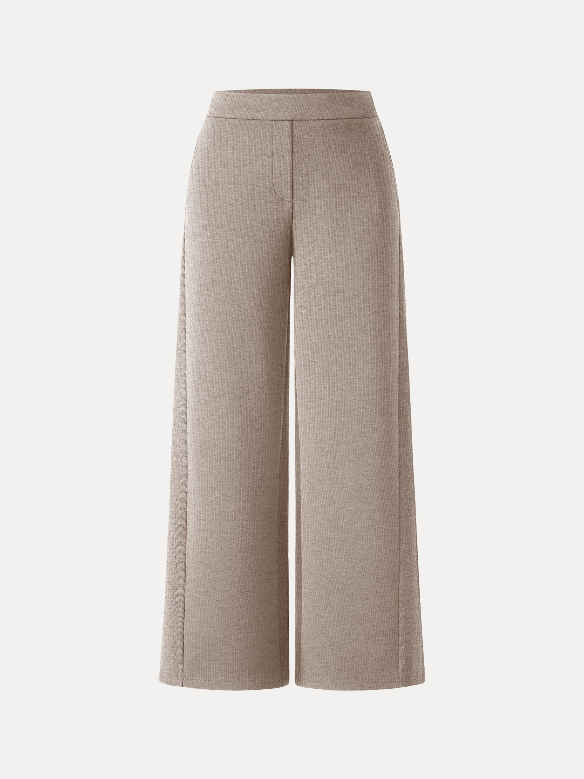 Ribbed Panel Mid Rise Wide Leg Pants with Pockets
