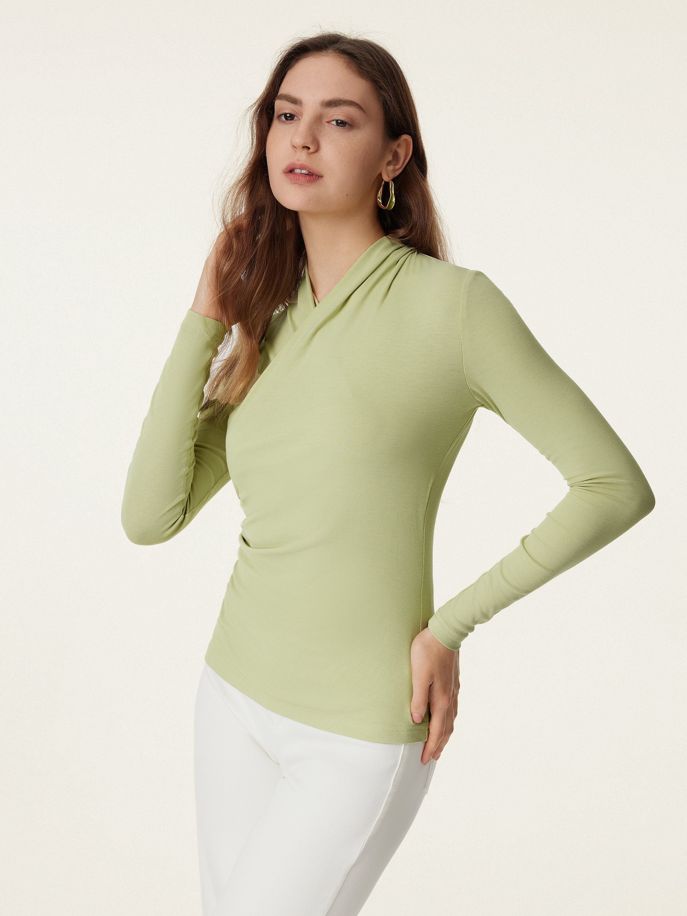 Faux Wrap light Long Sleeve Lightweight Top