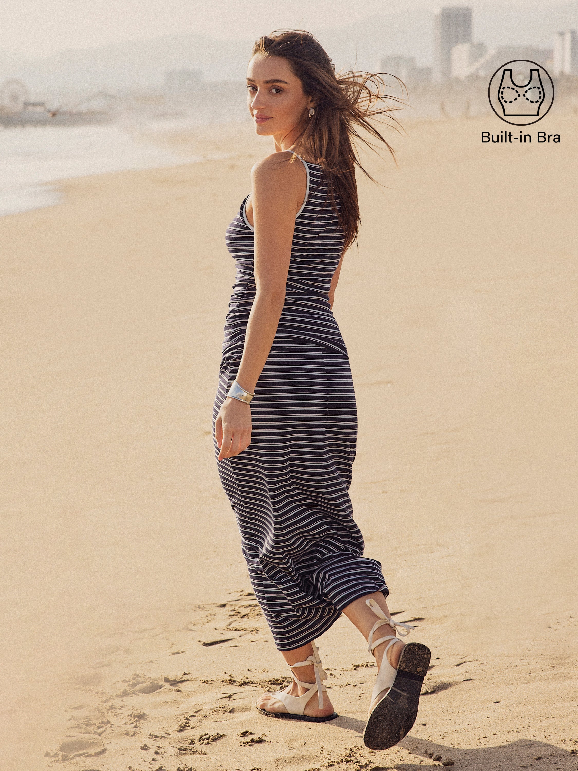 2Pcs Set Striped Spaghetti Brami & Low Rise Striped Midi Skirt