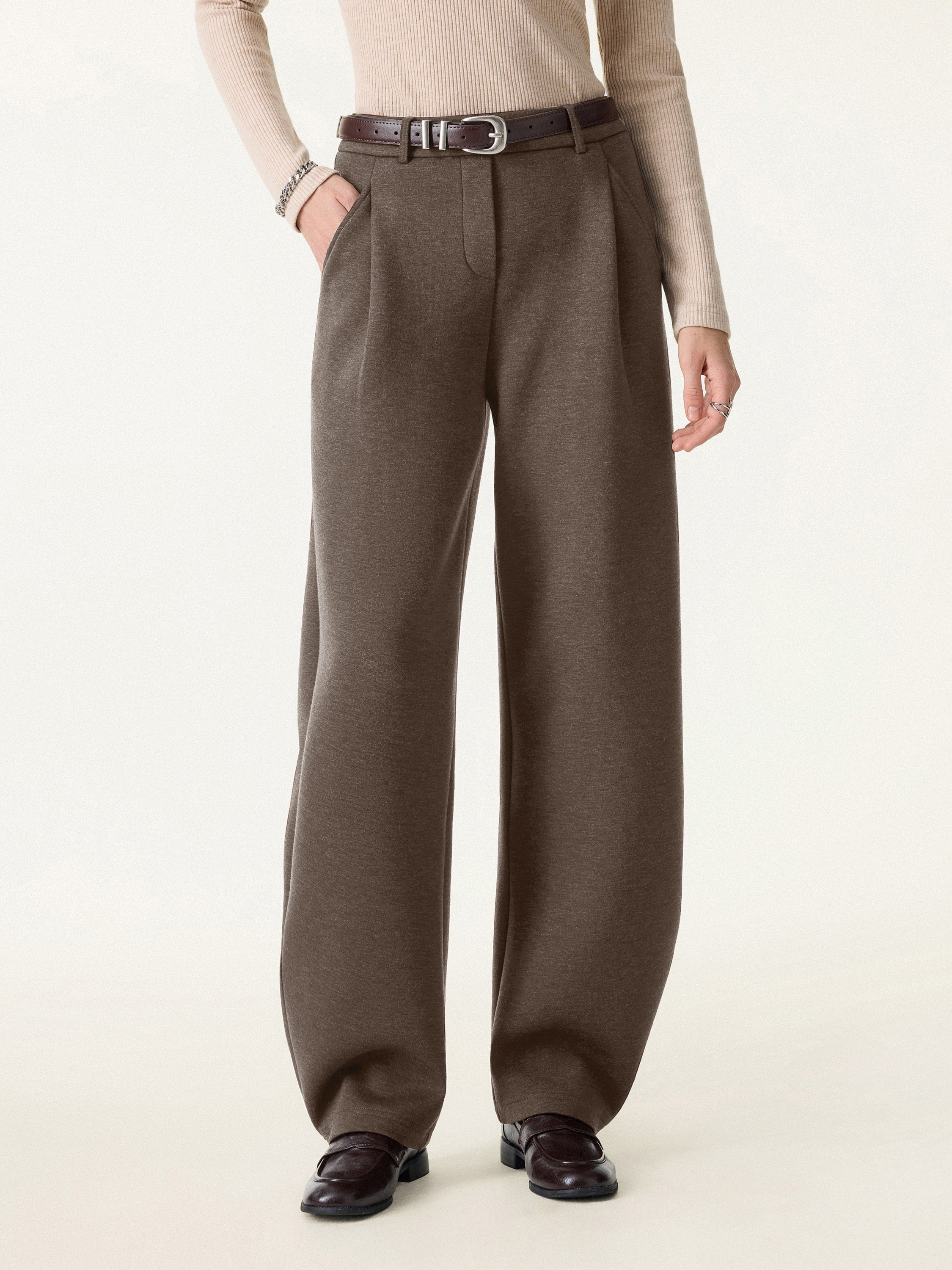 Cozy Knit Mid Rise Barrel Leg Pull-on Pants