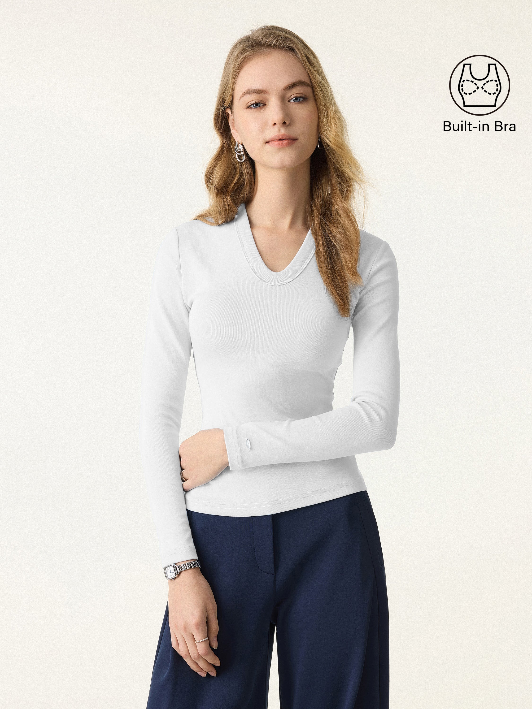 Cotton Lyocell Oval V-Neck Long Sleeve Brami