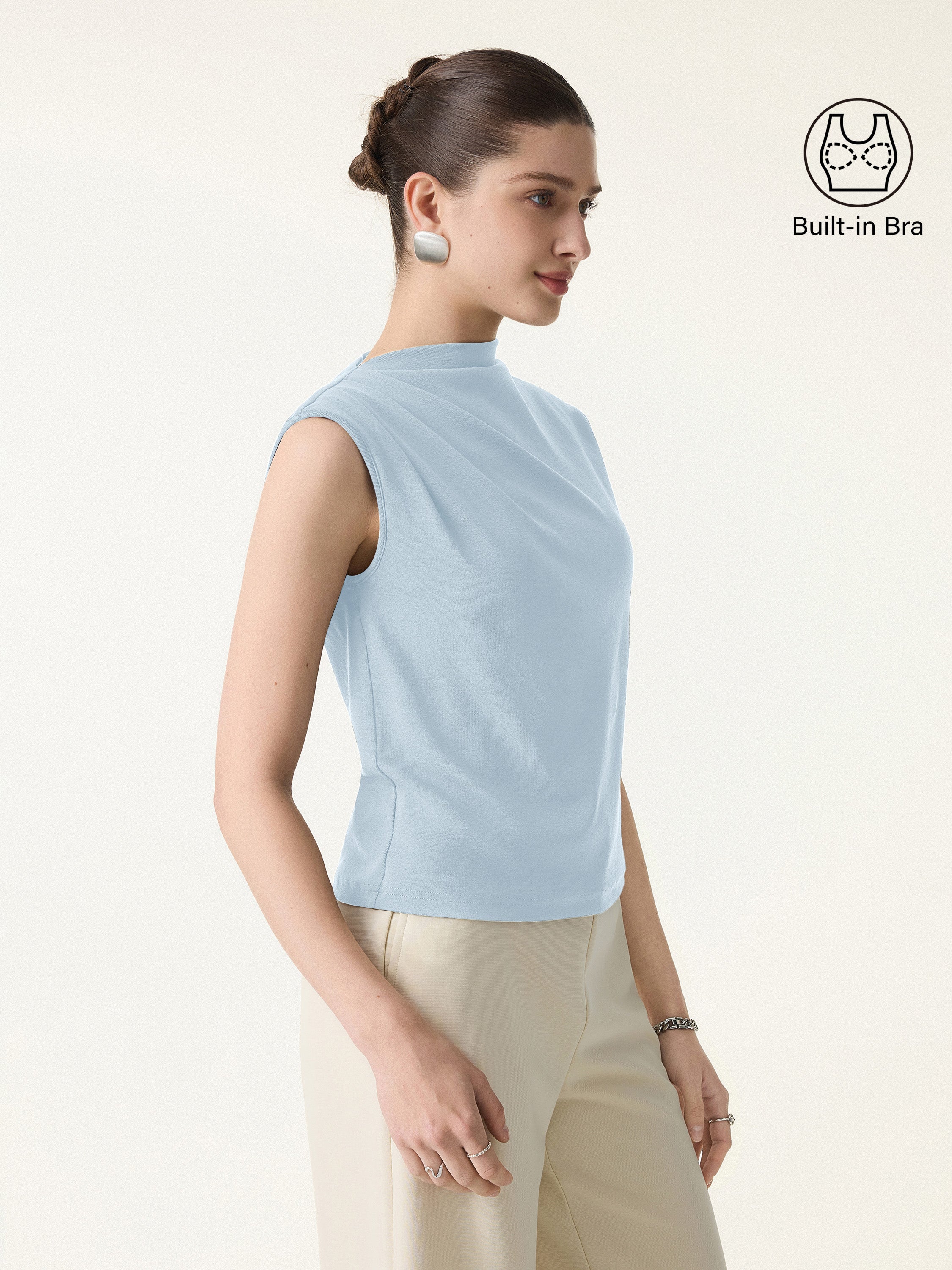 Cotton Lyocell Mockneck Tucked Sleeveless Brami