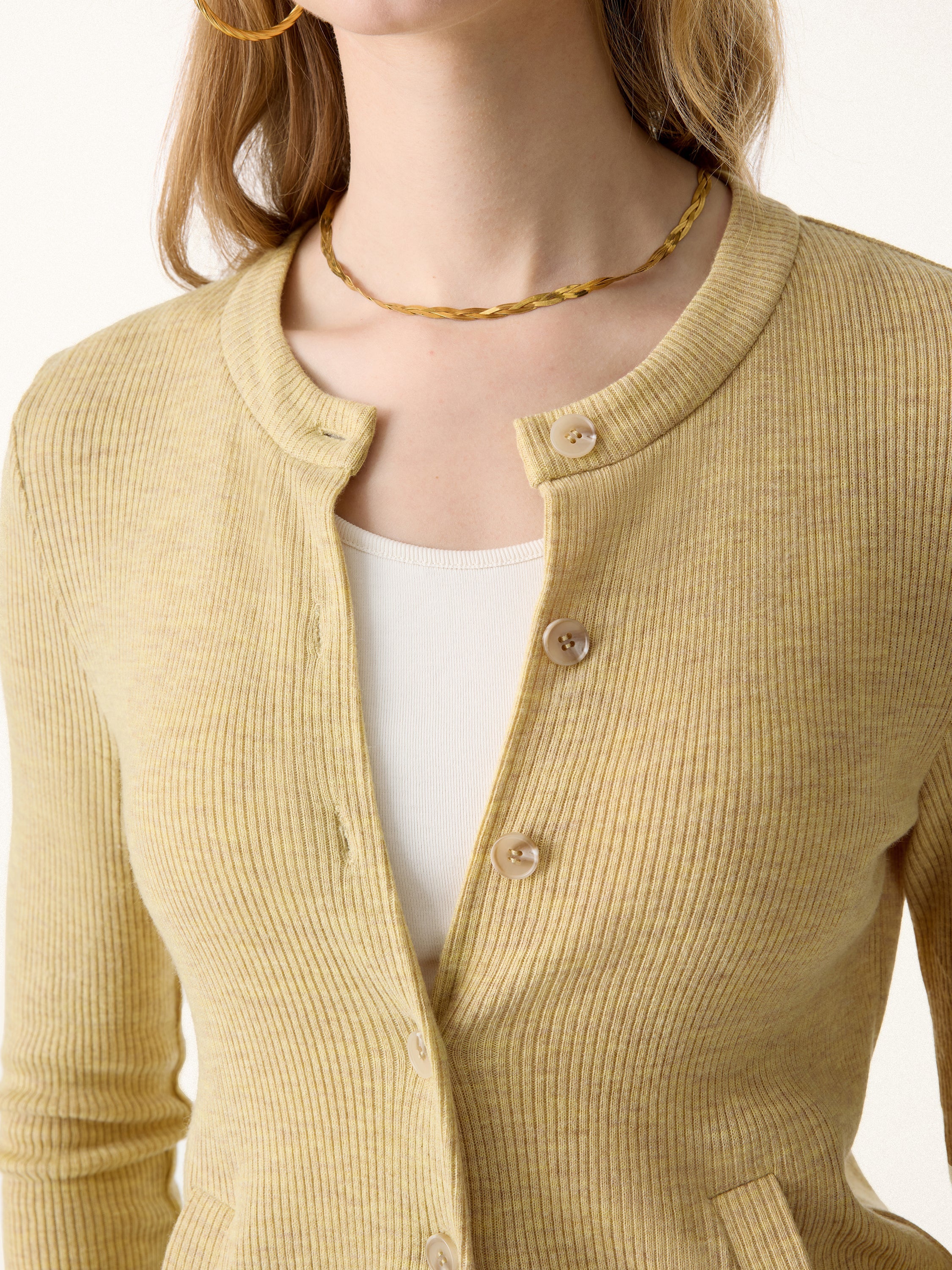Relaxed Fit Round Neck Button Front Cardigan
