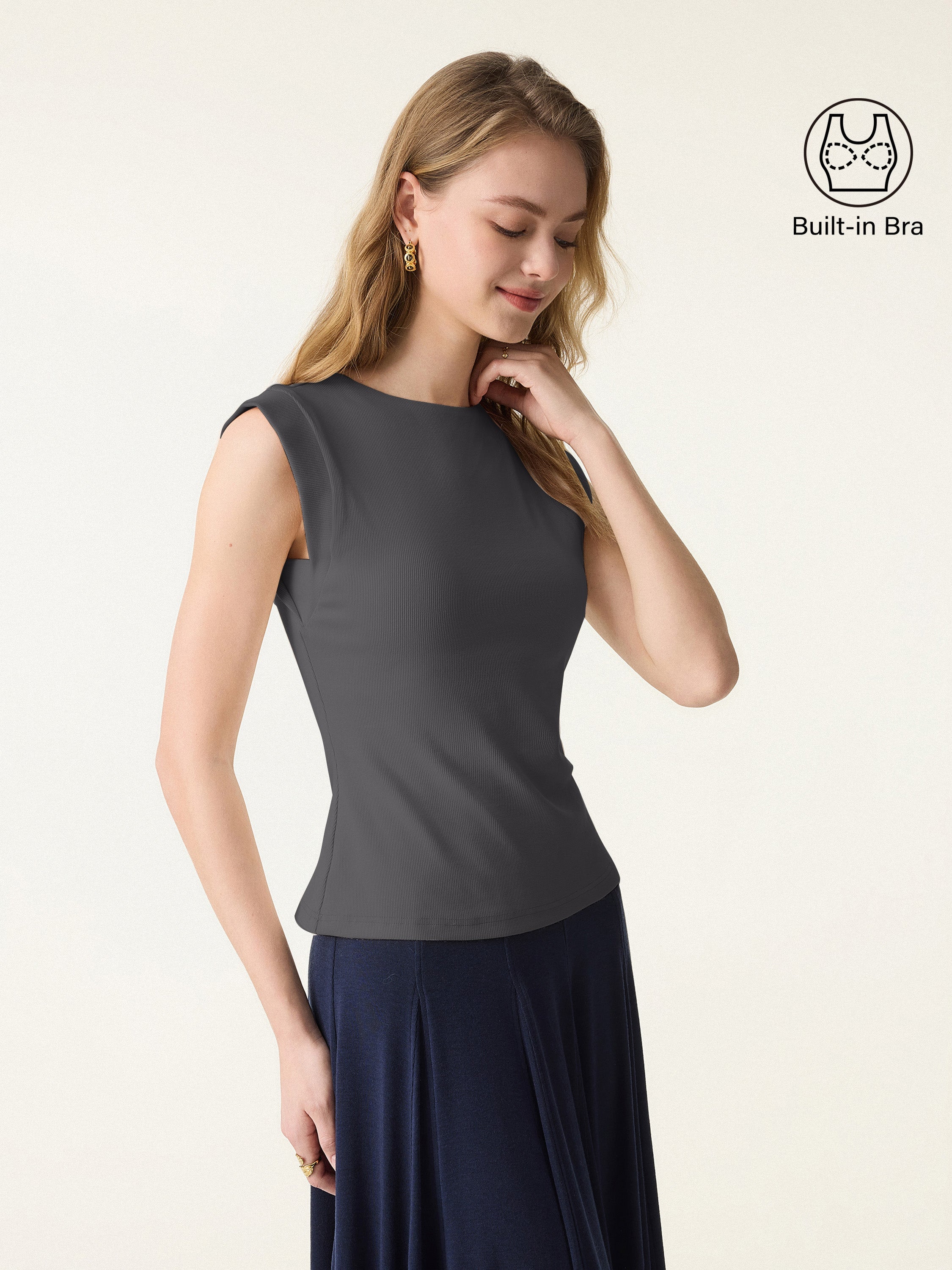 Cotton Viscose Round Neck Wide Shoulder Brami