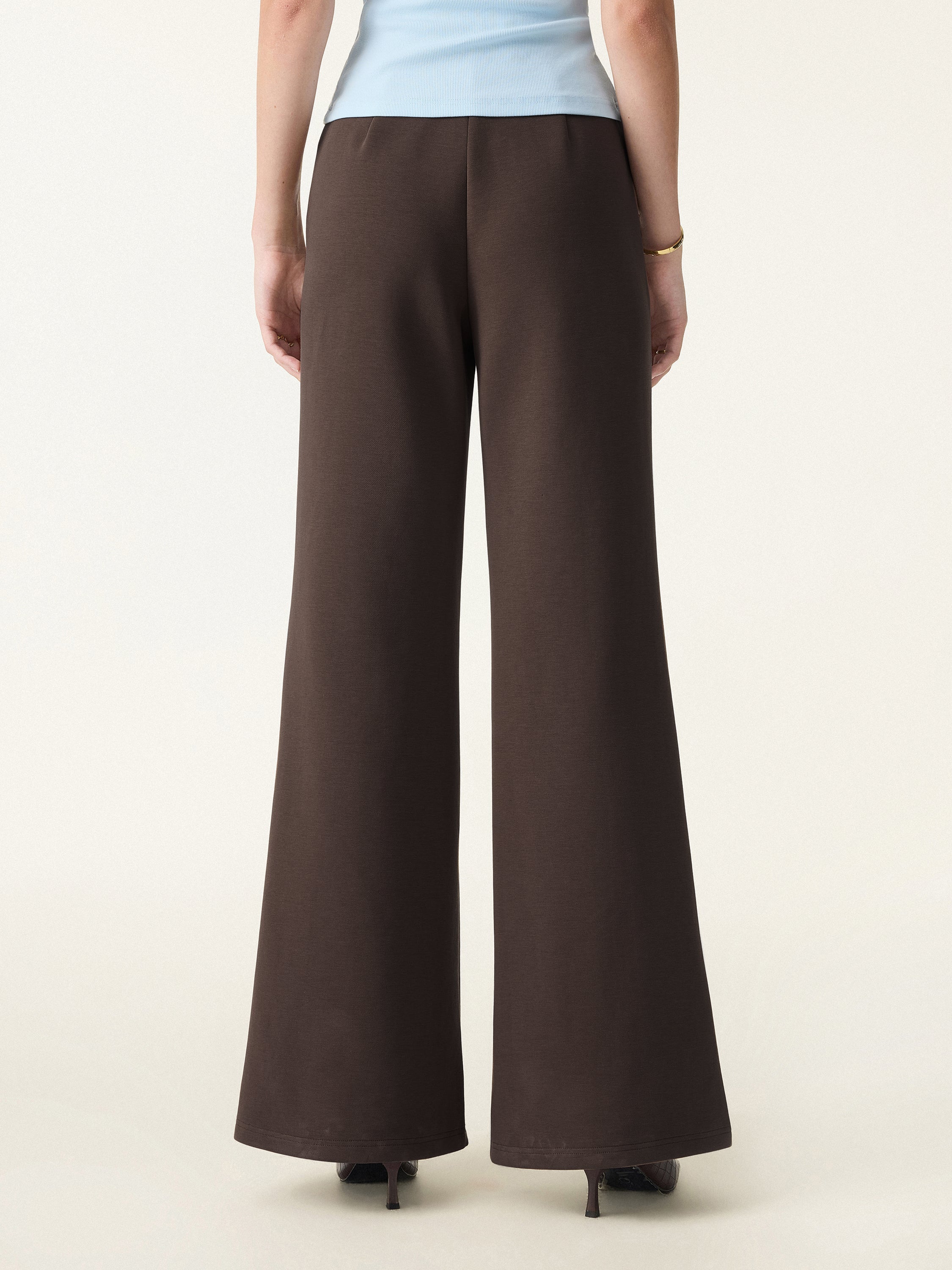 Petite Stretch Cotton Blend High Rise Flared Pull-on Pants