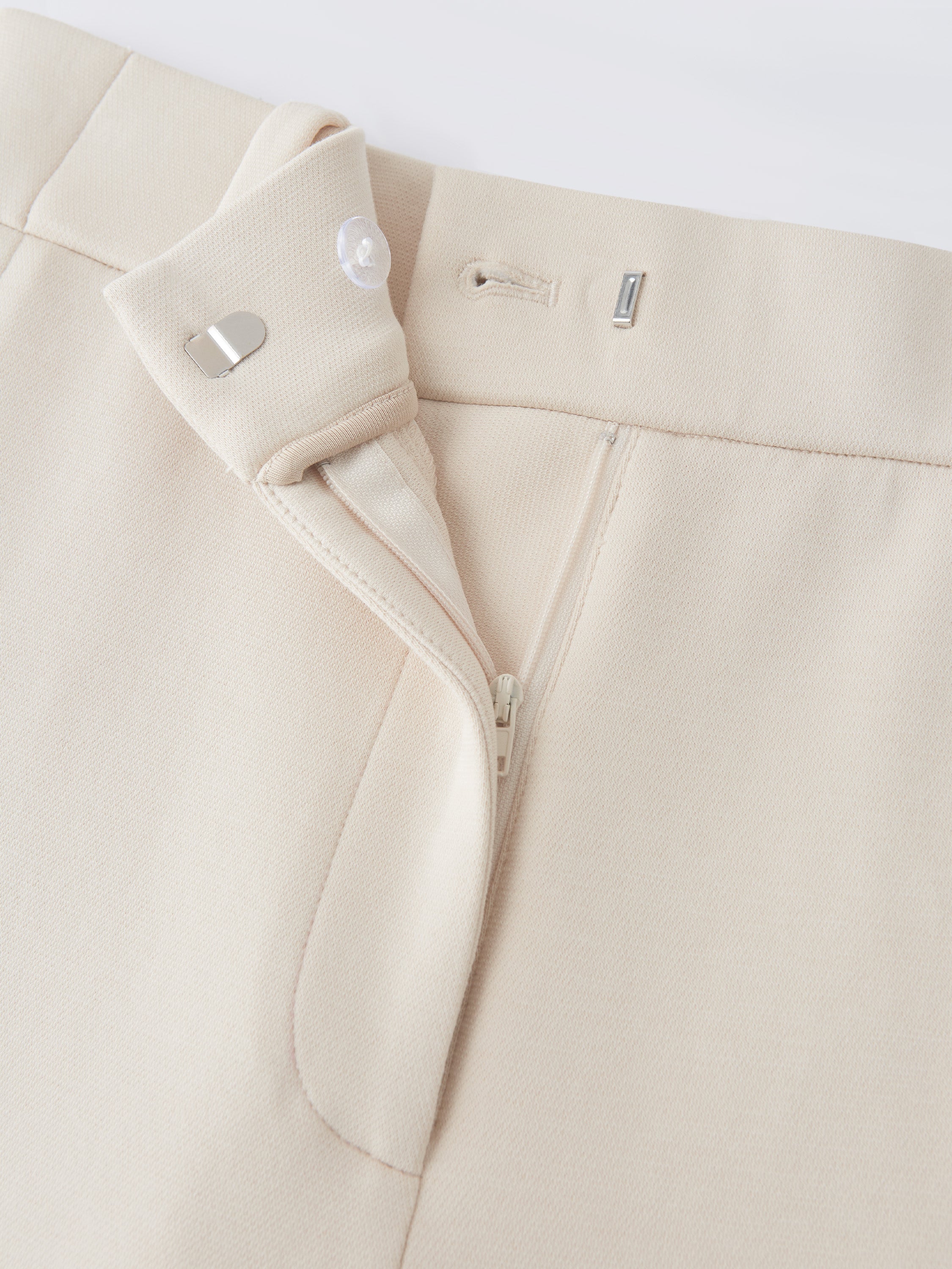 Stretchy Mid Rise Fly-Front Wide Leg Trousers