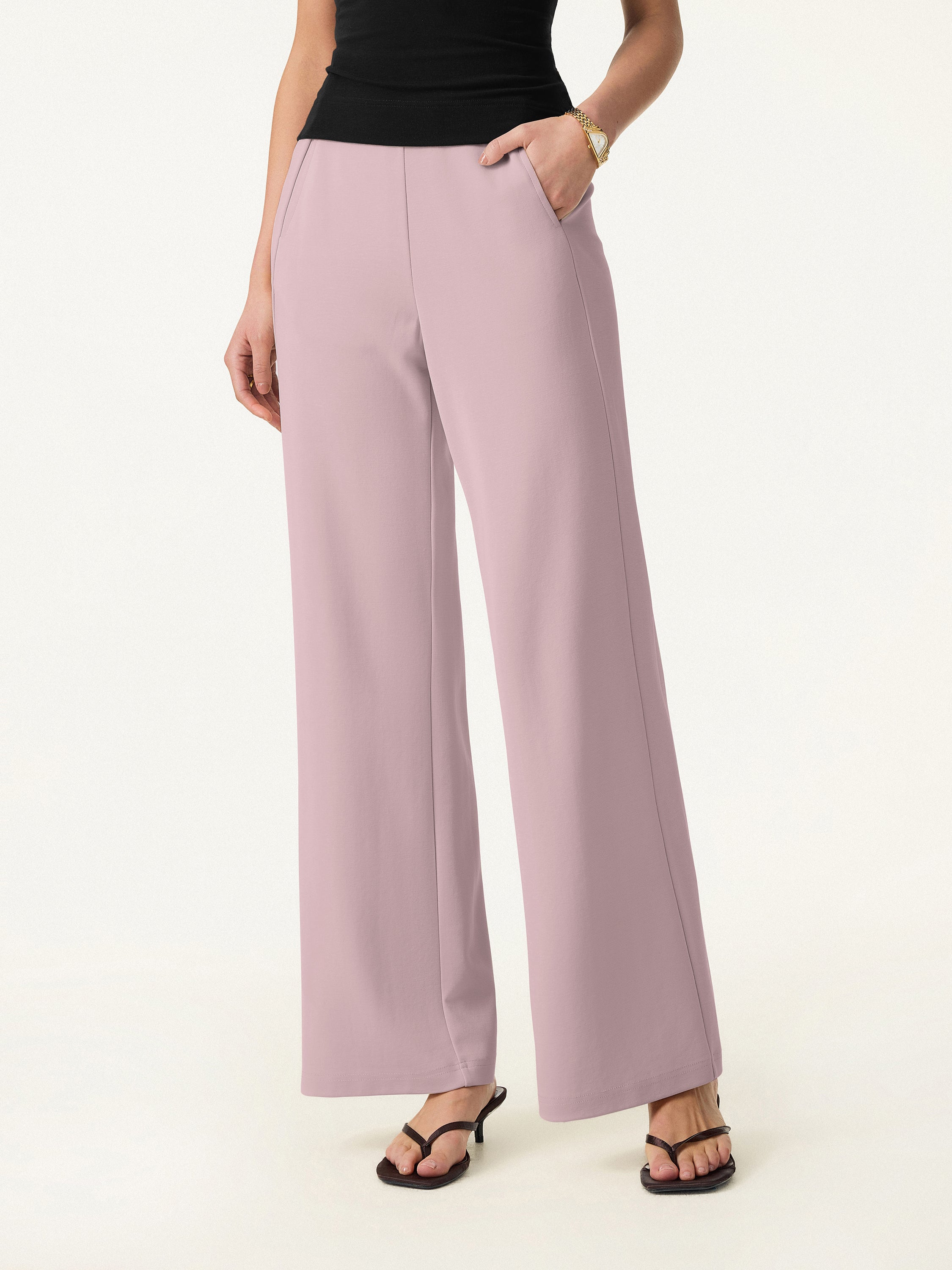 2Pcs Set Collared Button-Front Jacket & Straight Pull-on Pants with Pockets
