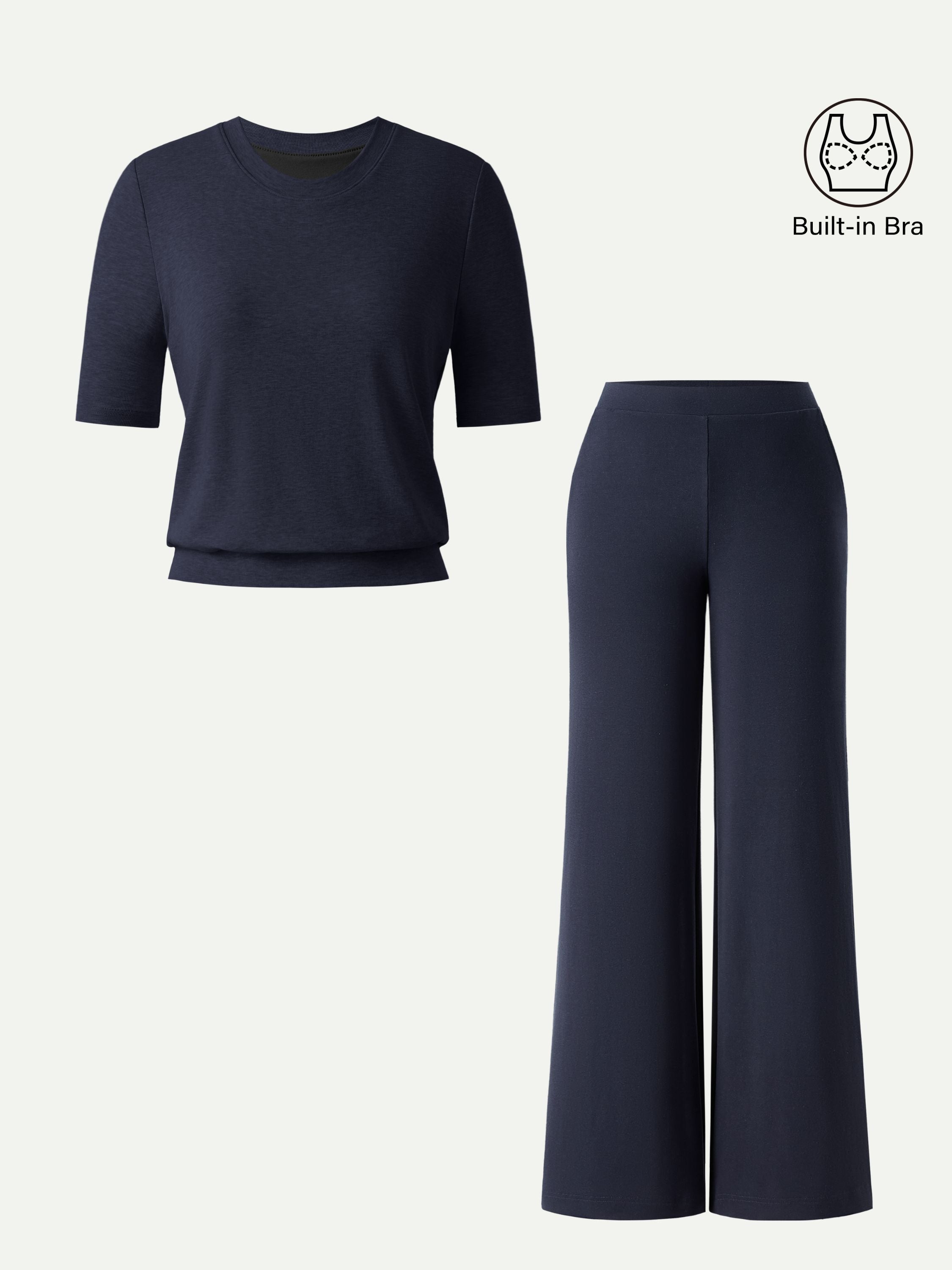2Pcs Set Regular Mid Rise Wide Leg Pants & Crewneck Brami
