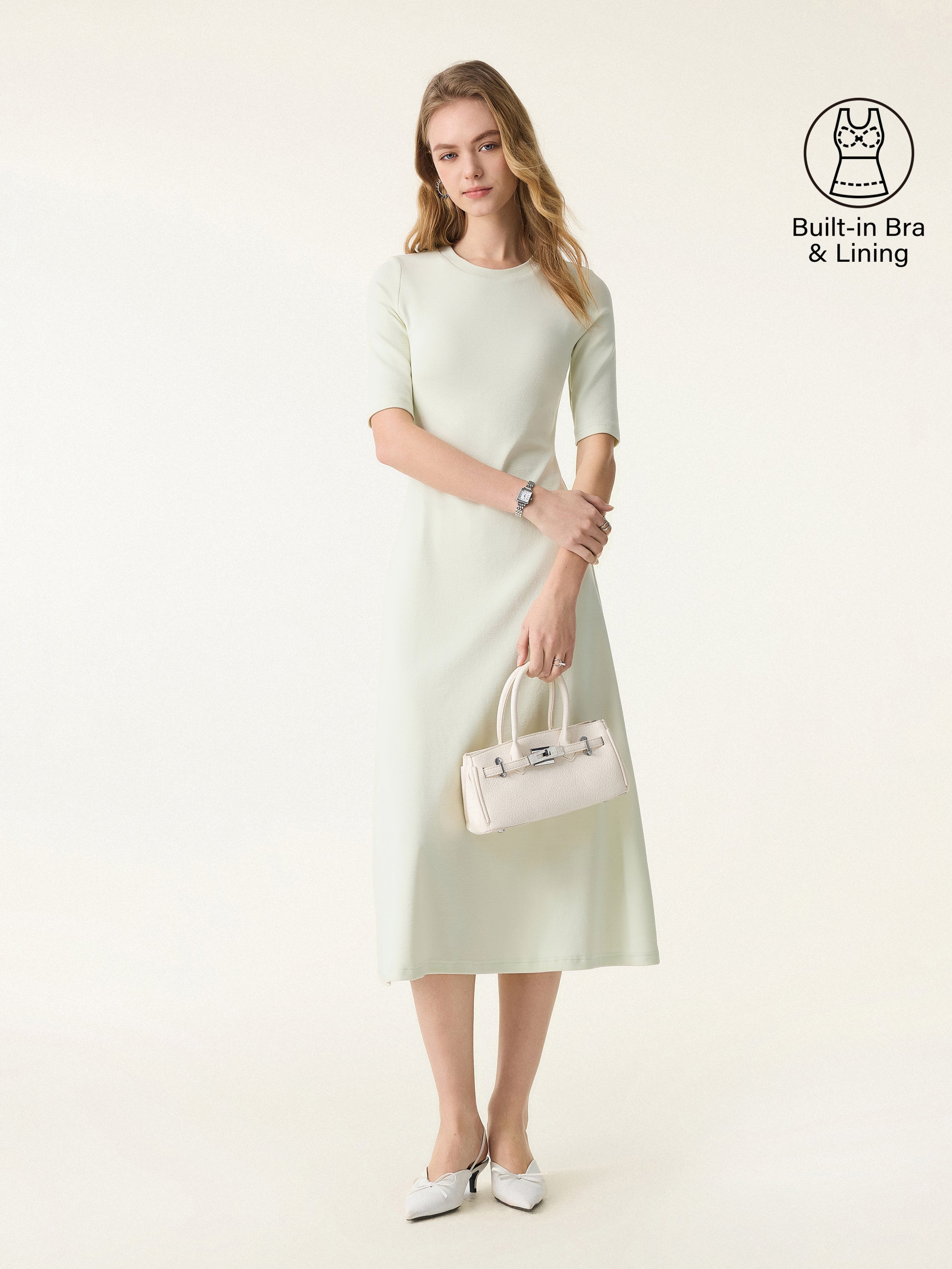 Cotton Lyocell Crewneck Midi Brami Dress with Pockets