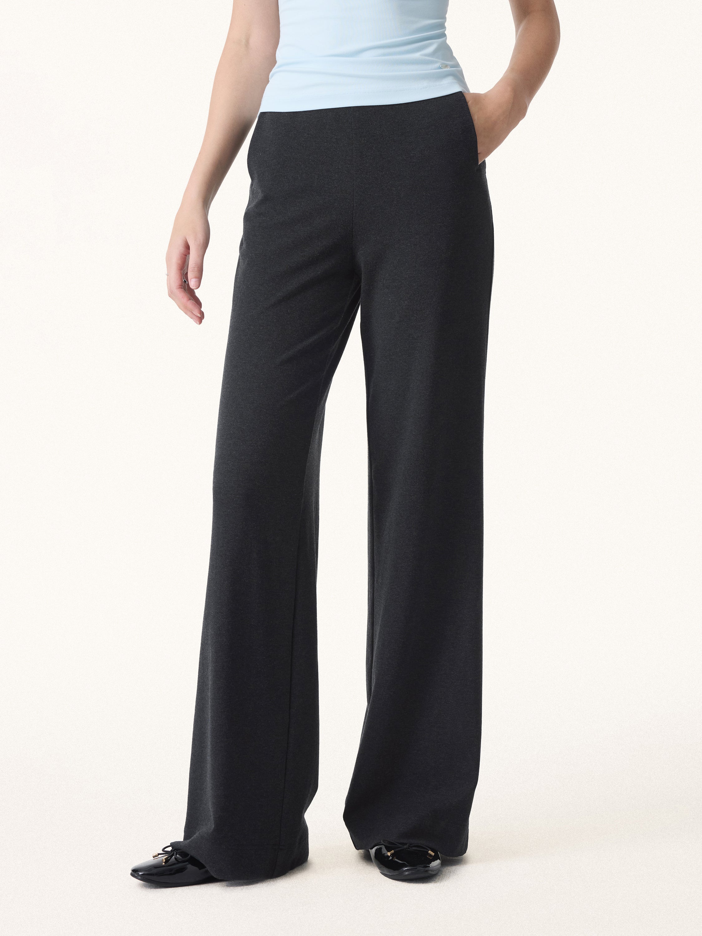 Lyocell Wool Stretch Mid Rise Straight Leg Pull-on Pants