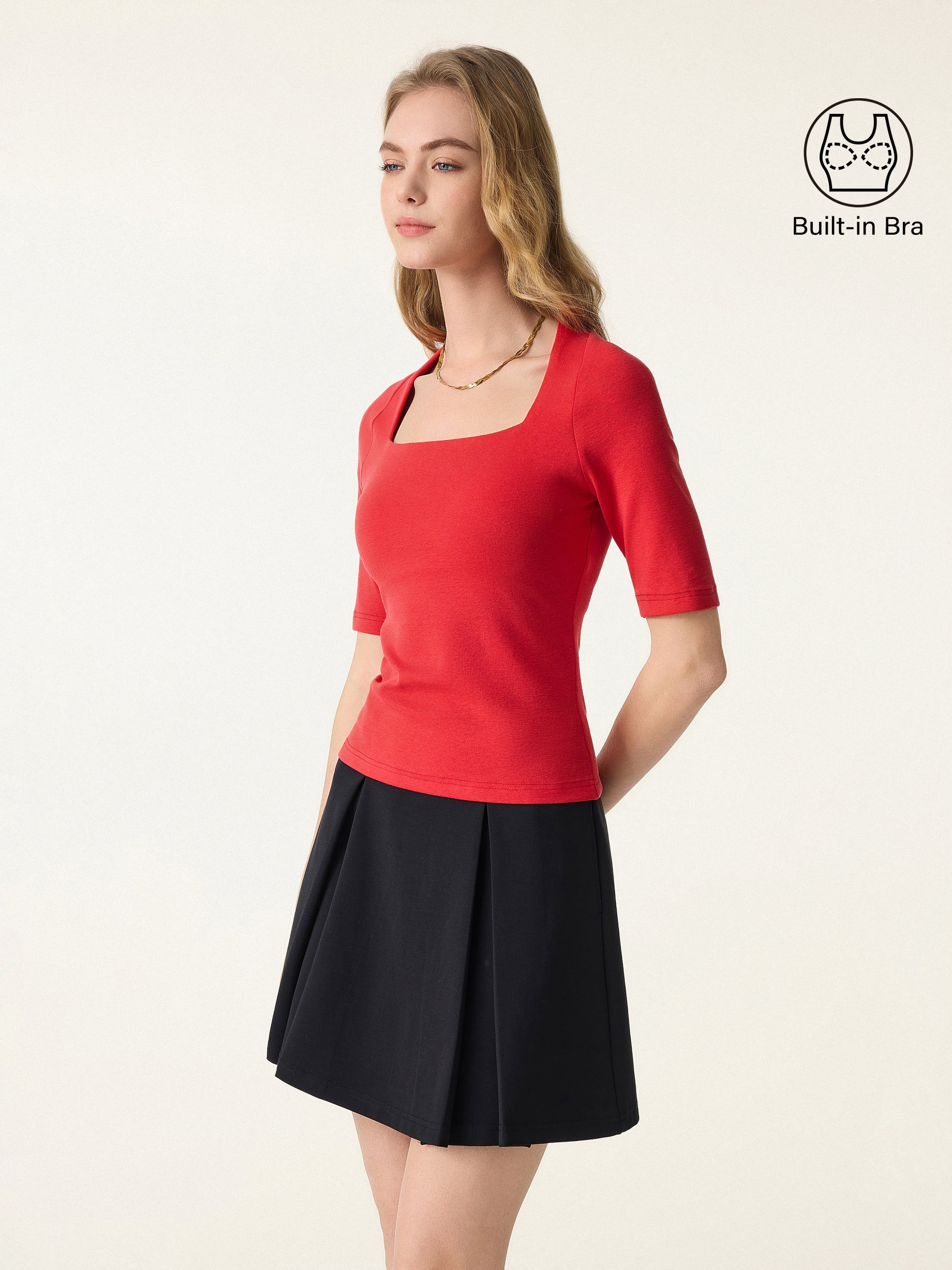 Cotton Lyocell Trapeze Neck Elbow Sleeve Brami