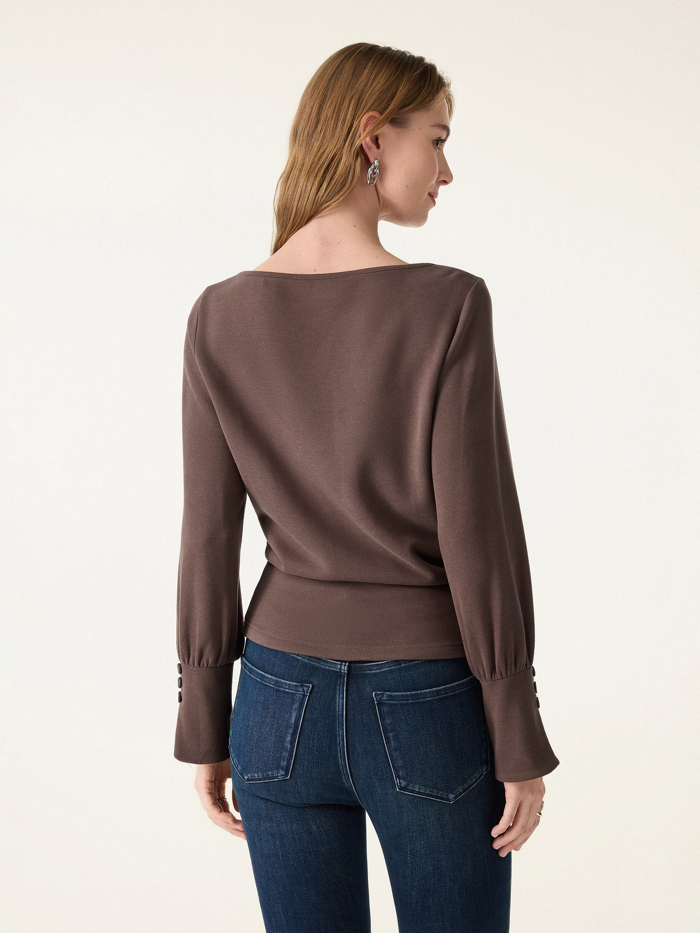 Cozy Warm Boatneck Buttoned Sleeve Top